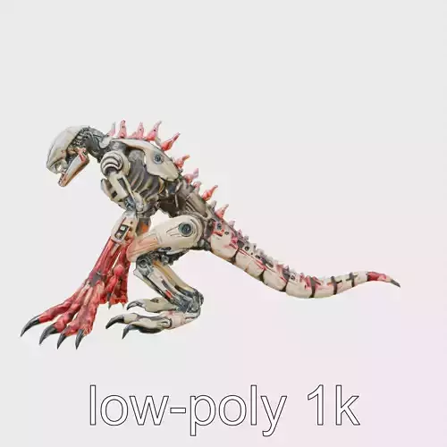 Mechanical Dinosaur Monster with Human Features and Bloody Wo... Low-poly 3D model