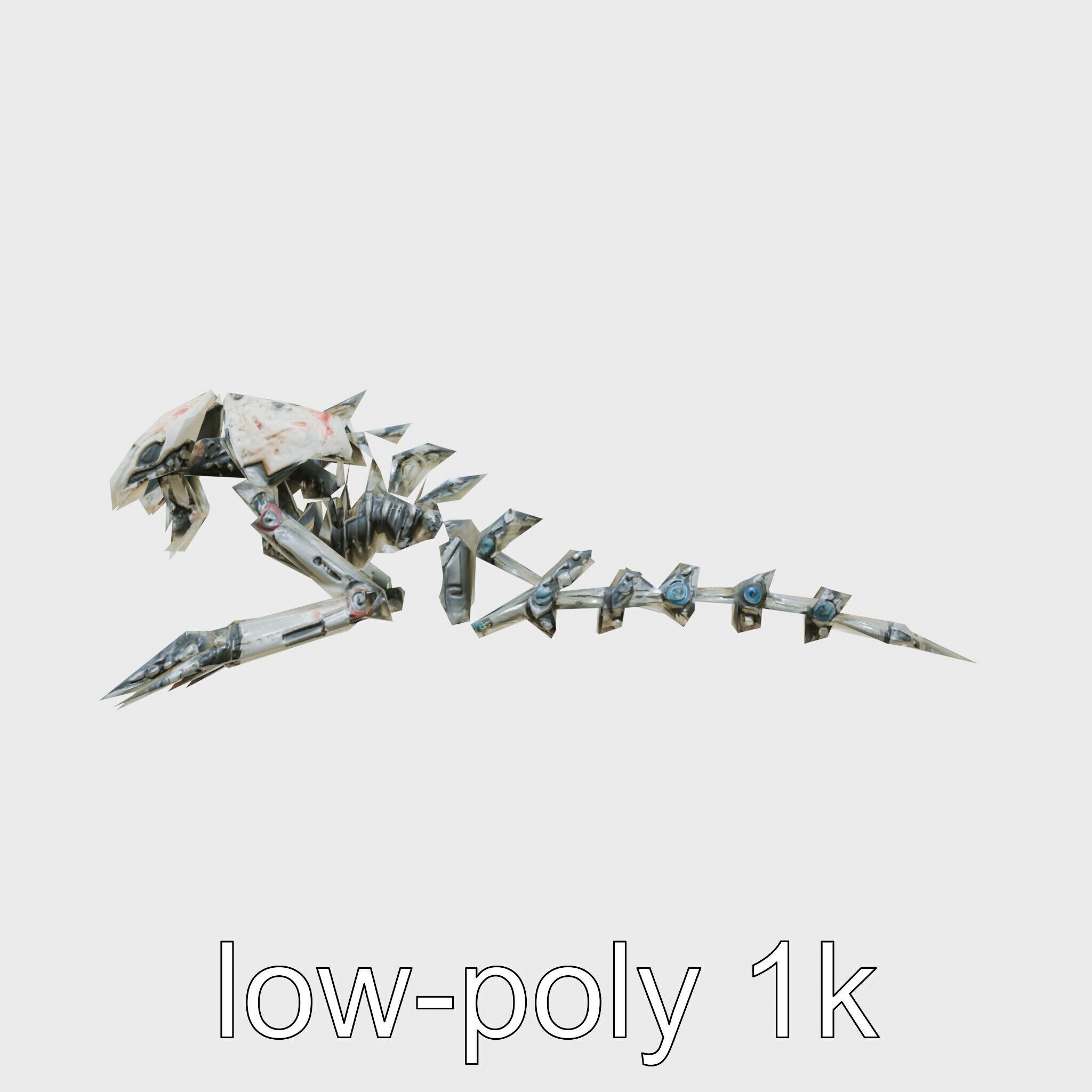 Mechanical Beast Frame with Human Features and Blood Stains Low-poly 3D model_14