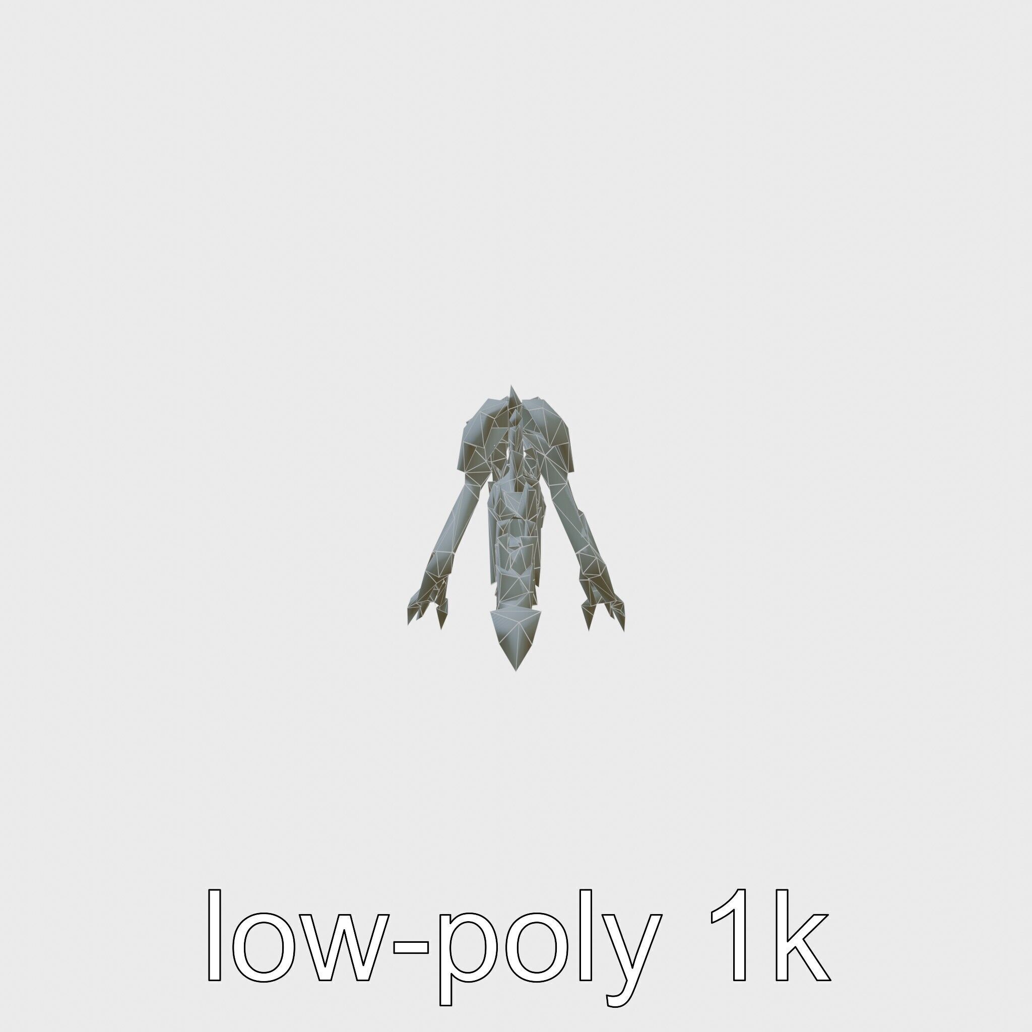 Mechanical Beast Frame with Human Features and Blood Stains Low-poly 3D model_7