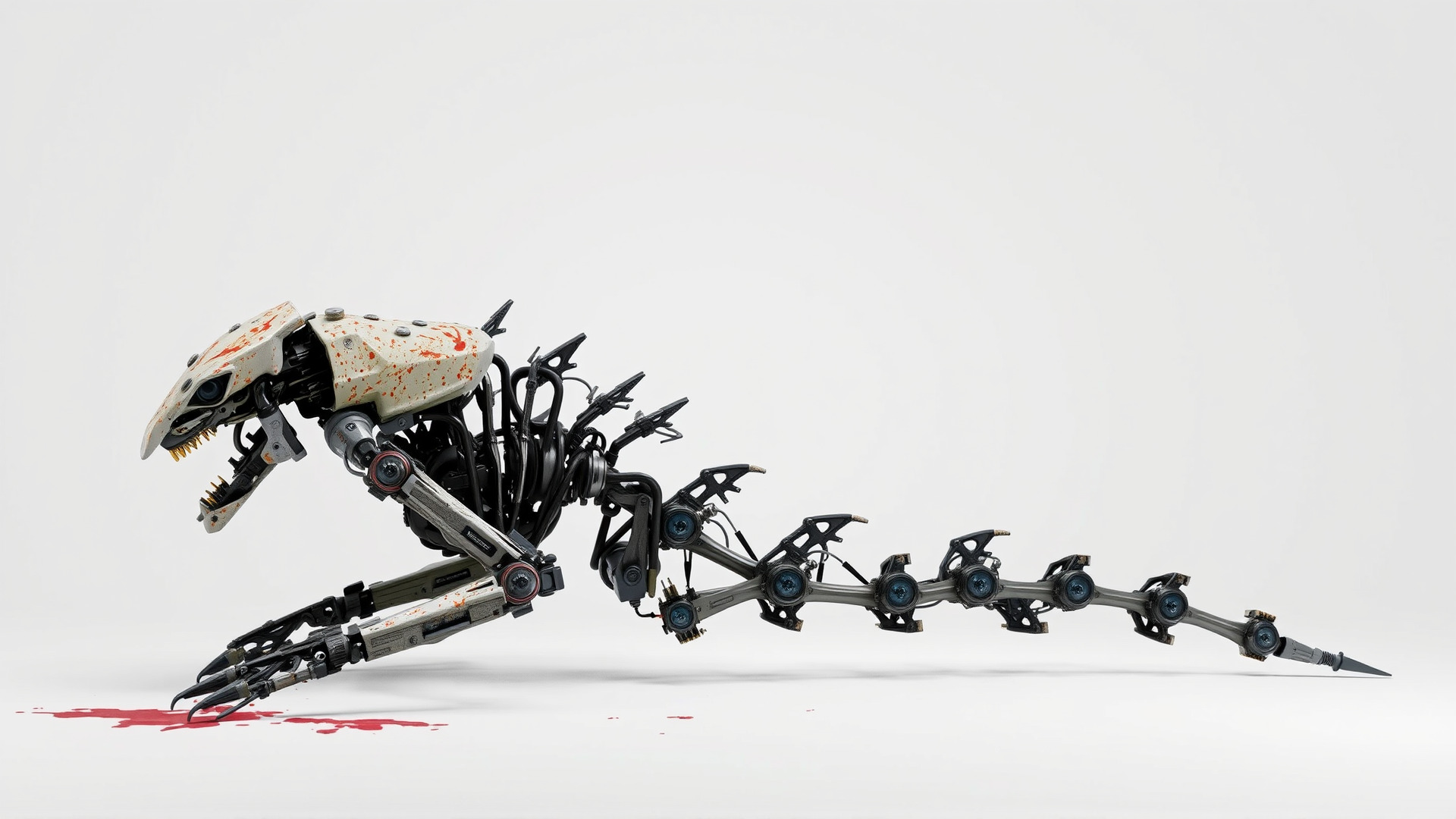 Mechanical Beast Frame with Human Features and Blood Stains Low-poly 3D model_3