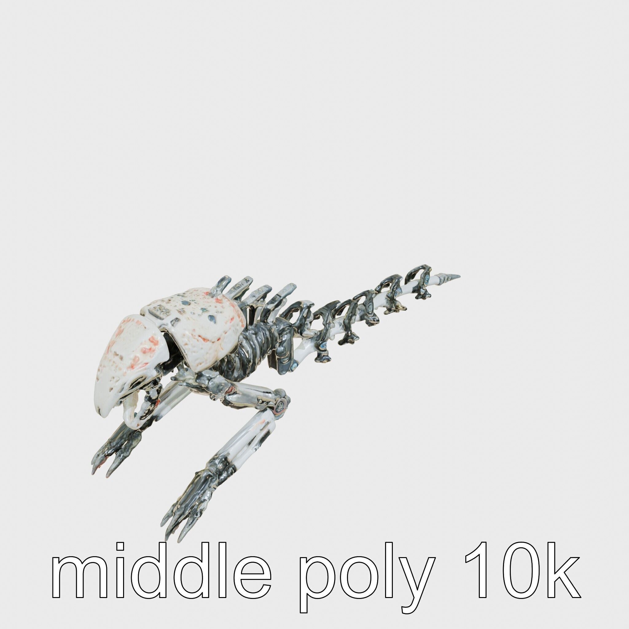 Mechanical Beast Frame with Human Features and Blood Stains Low-poly 3D model_8