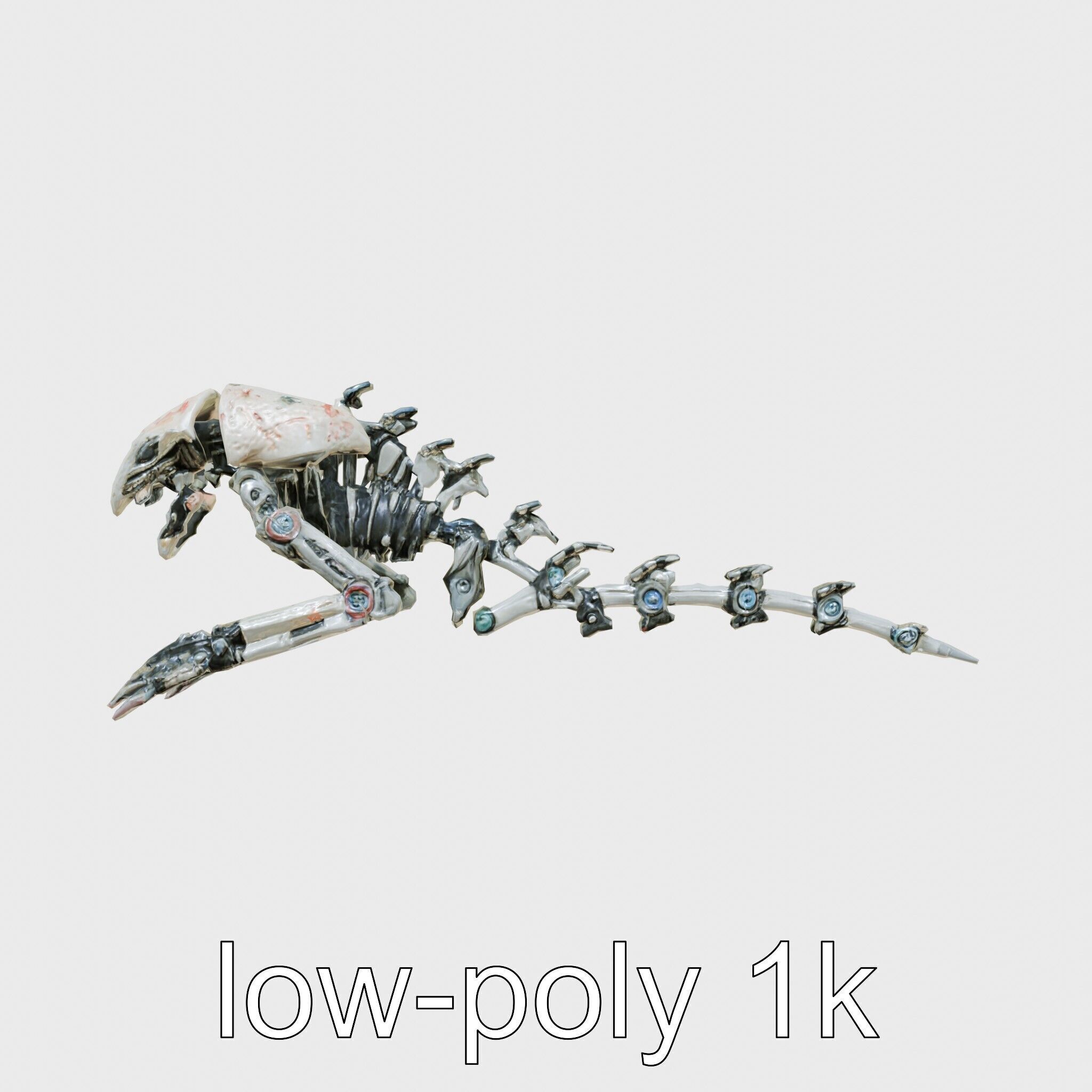 Mechanical Beast Frame with Human Features and Blood Stains Low-poly 3D model_18