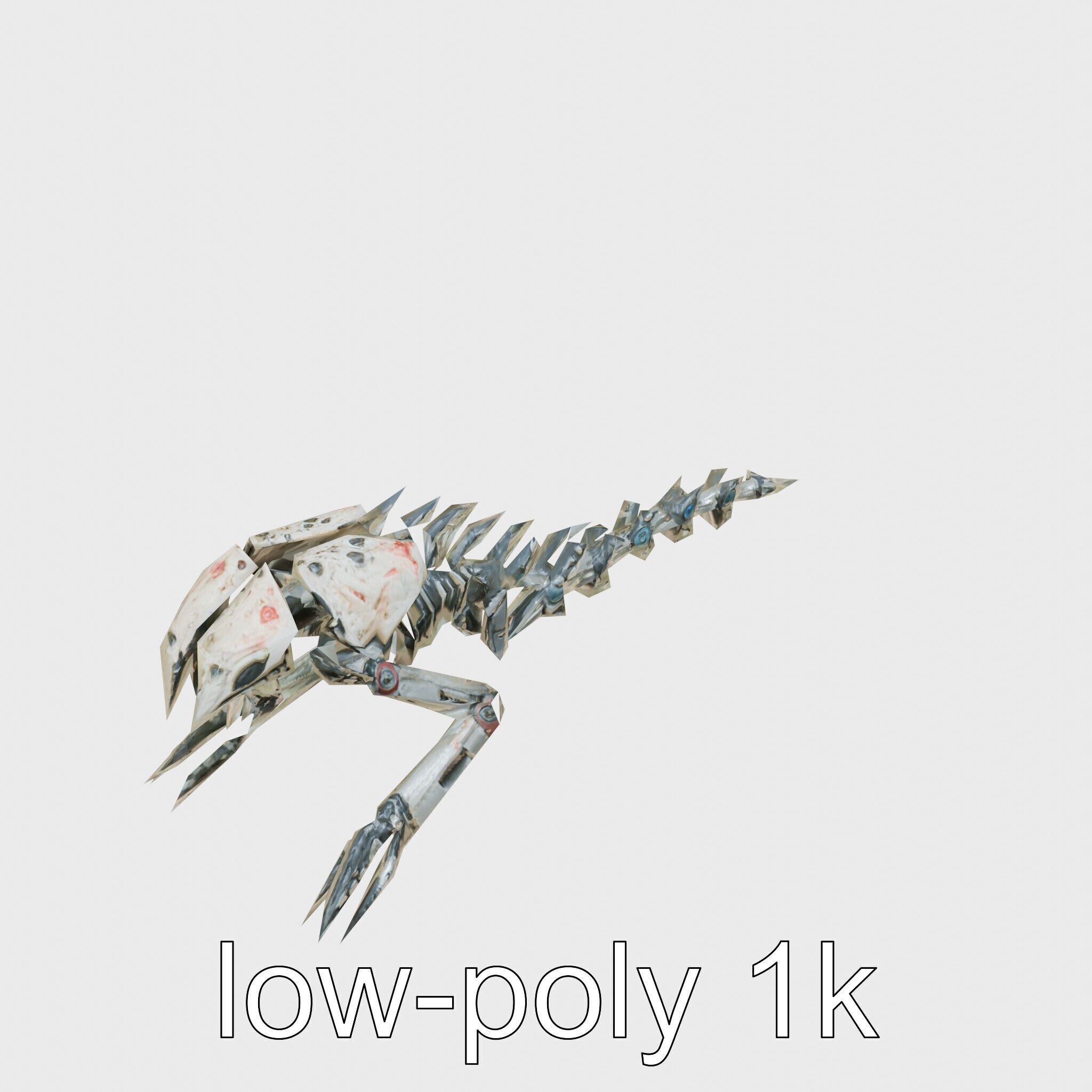 Mechanical Beast Frame with Human Features and Blood Stains Low-poly 3D model_10