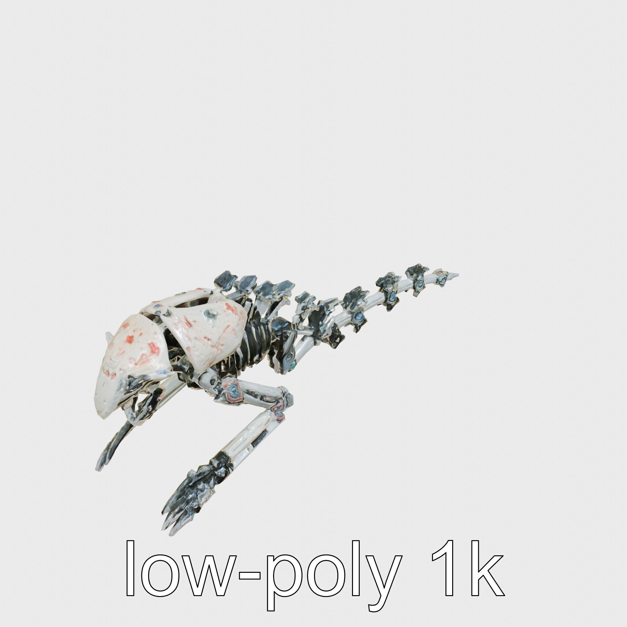Mechanical Beast Frame with Human Features and Blood Stains Low-poly 3D model_9