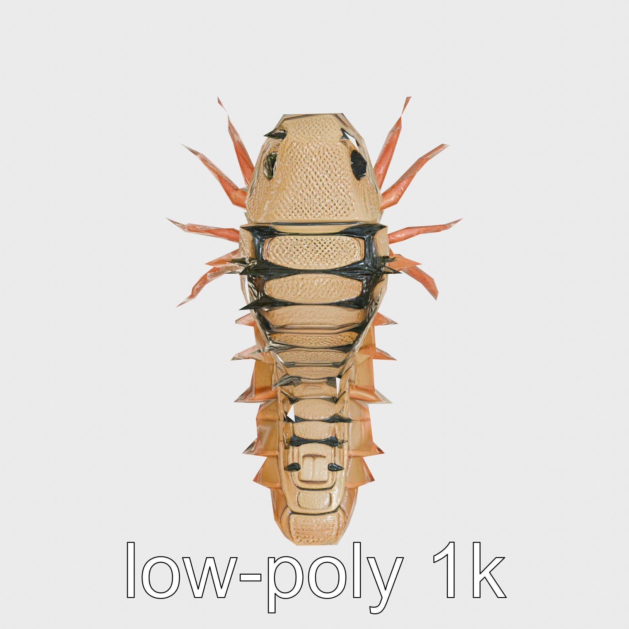 Insectoid Monster Creature Model with Spiked Shell Low-poly 3D model_10