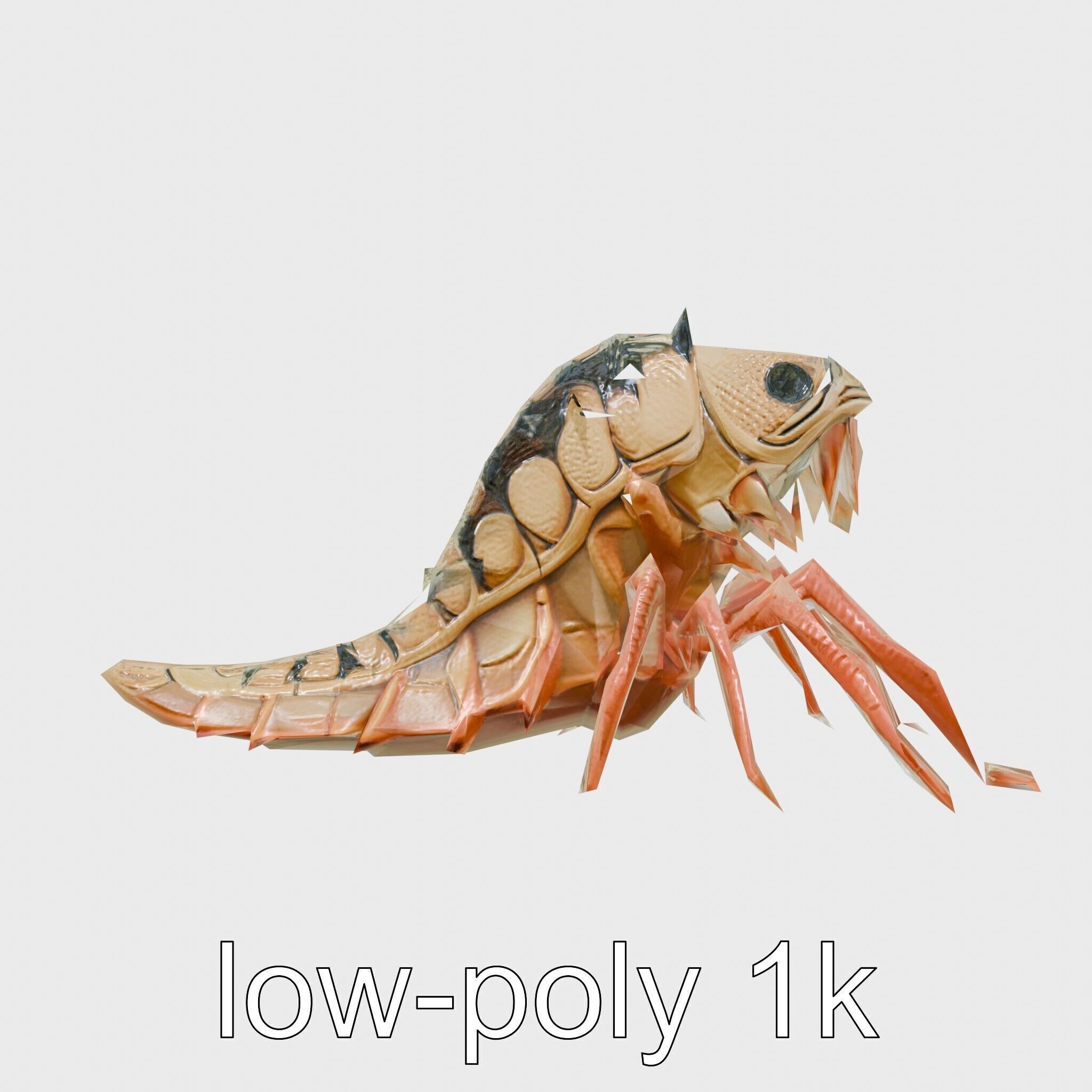 Insectoid Monster Creature Model with Spiked Shell Low-poly 3D model_4