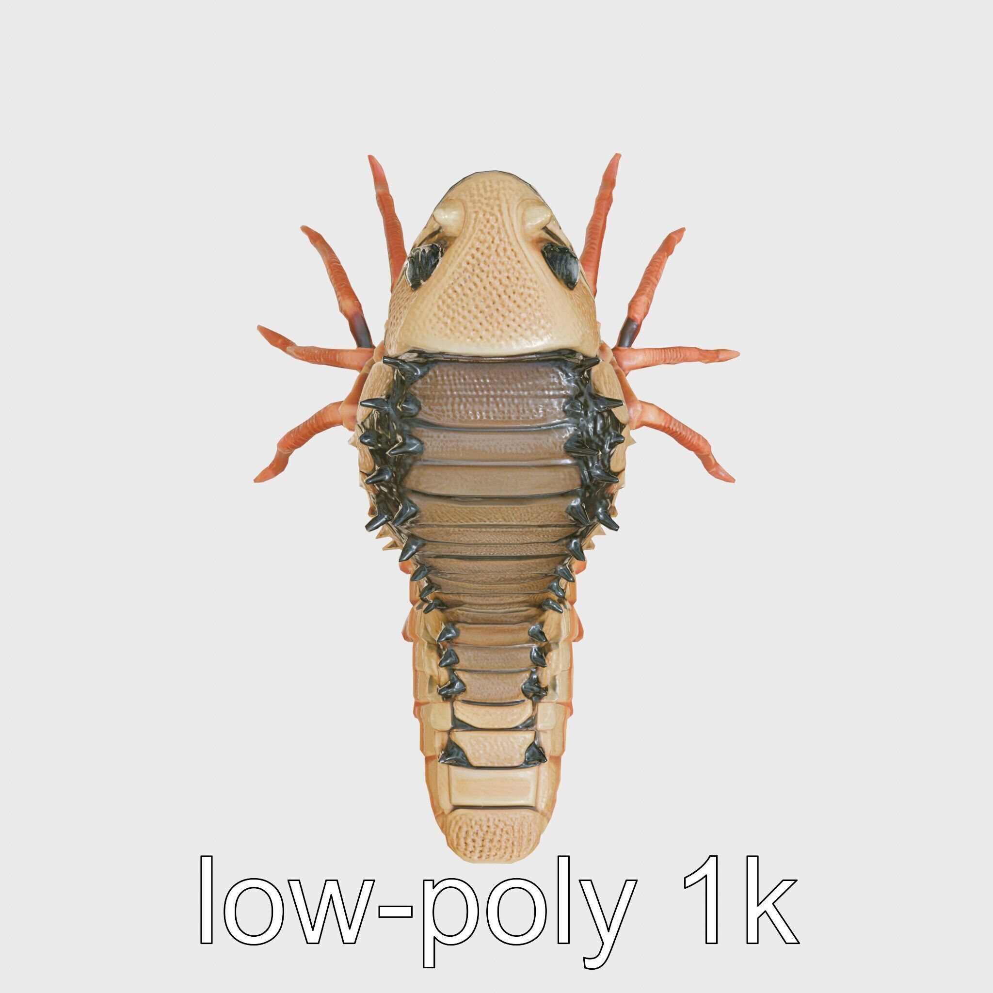 Insectoid Monster Creature Model with Spiked Shell Low-poly 3D model_16