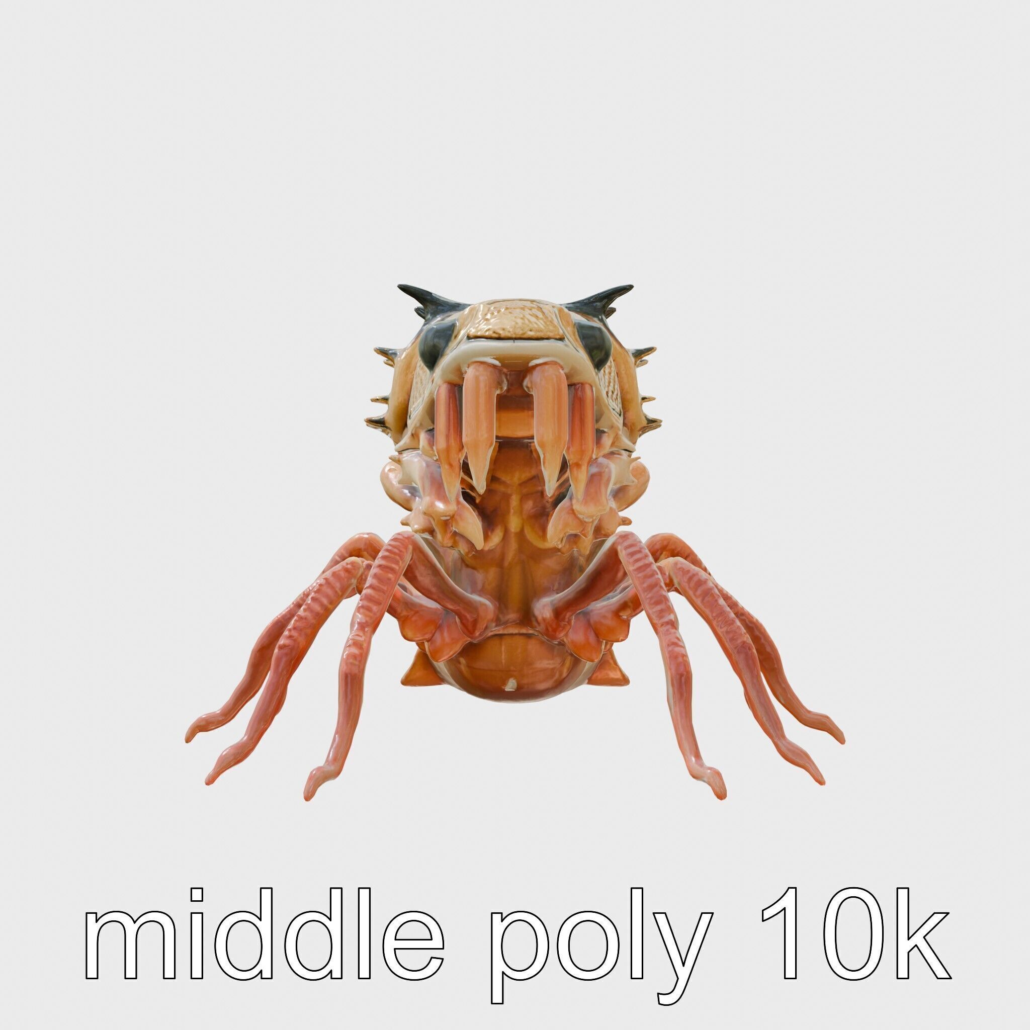 Insectoid Monster Creature Model with Spiked Shell Low-poly 3D model_2