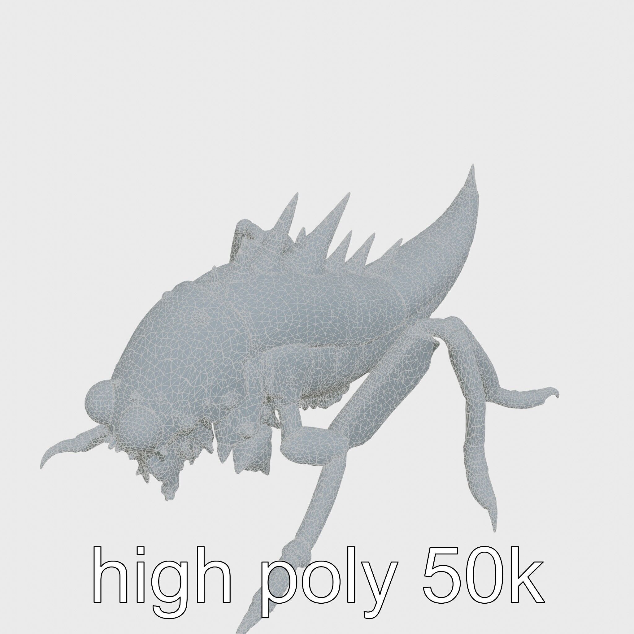 Metallic Insectoid Monster with Spiked Armor Low-poly 3D model_10