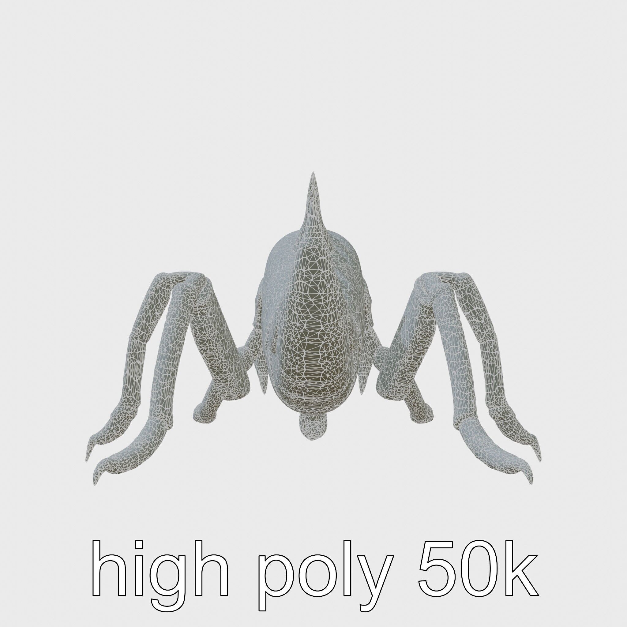 Metallic Insectoid Monster with Spiked Armor Low-poly 3D model_5