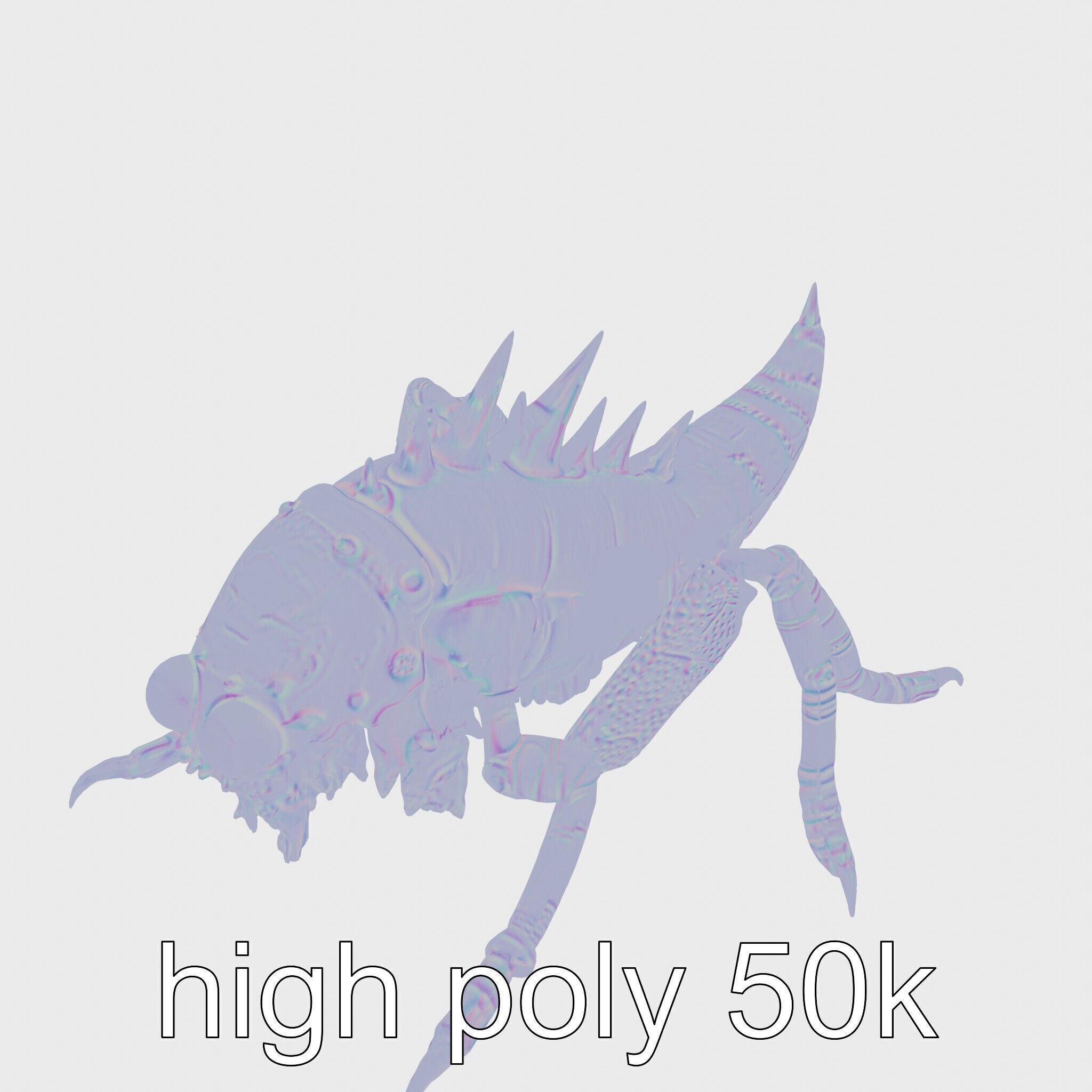 Metallic Insectoid Monster with Spiked Armor Low-poly 3D model_16