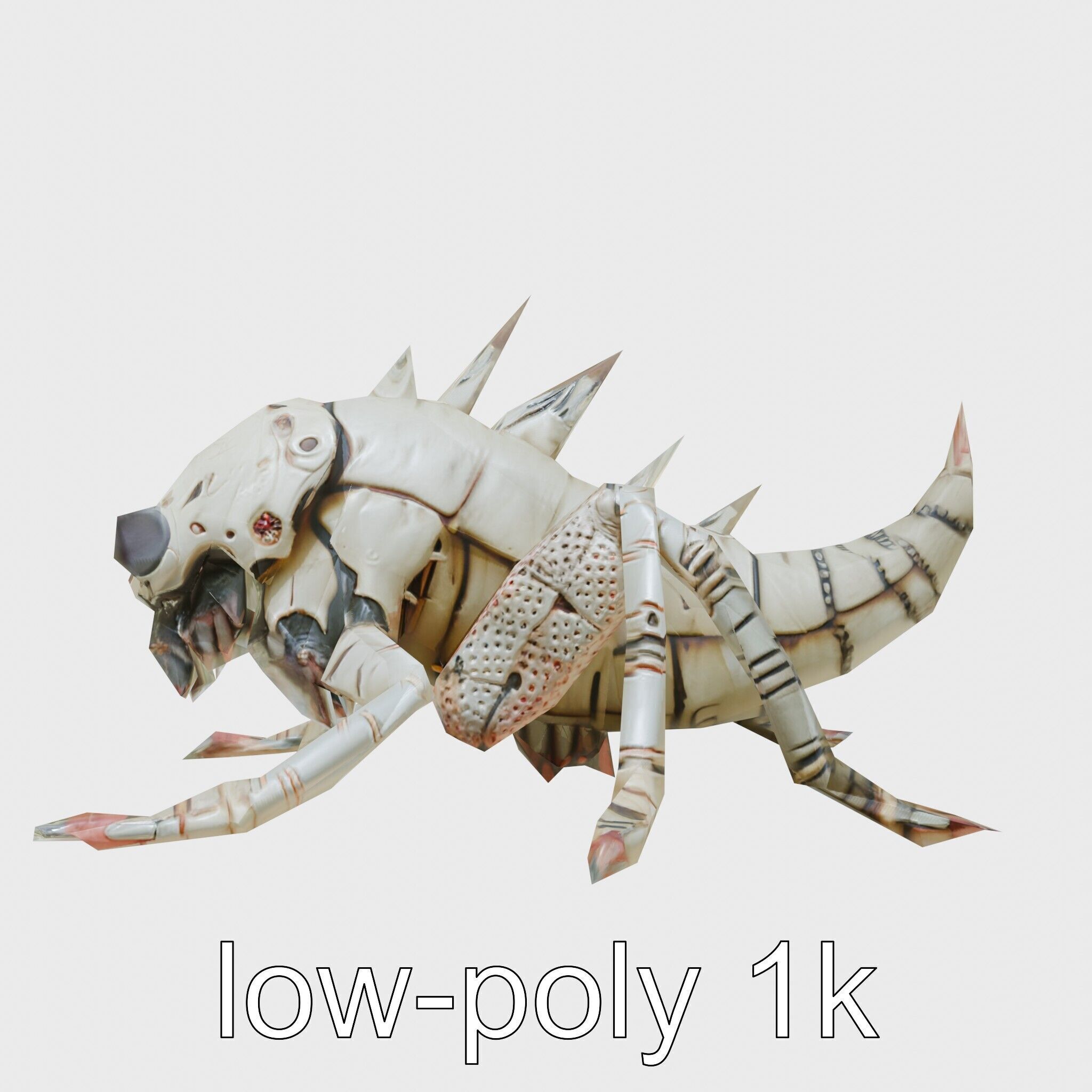 Metallic Insectoid Monster with Spiked Armor Low-poly 3D model_18