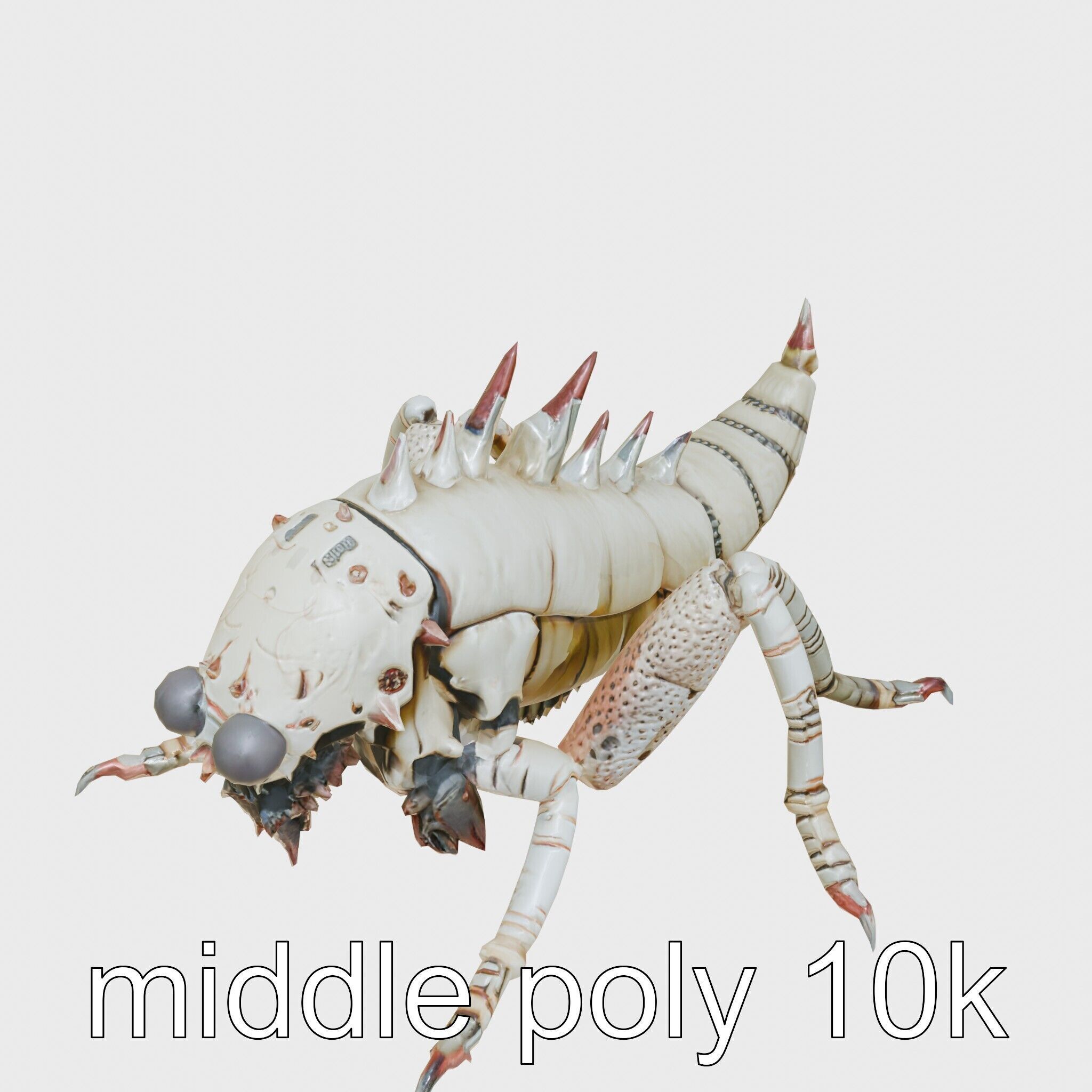 Metallic Insectoid Monster with Spiked Armor Low-poly 3D model_9