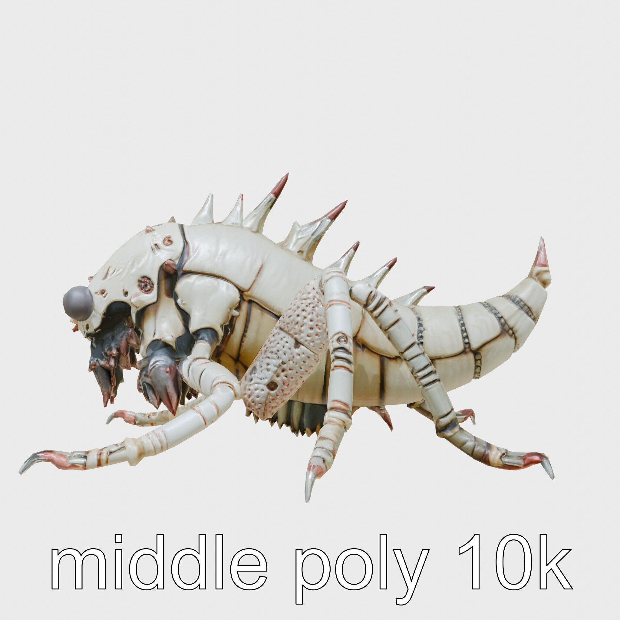 Metallic Insectoid Monster with Spiked Armor Low-poly 3D model_26