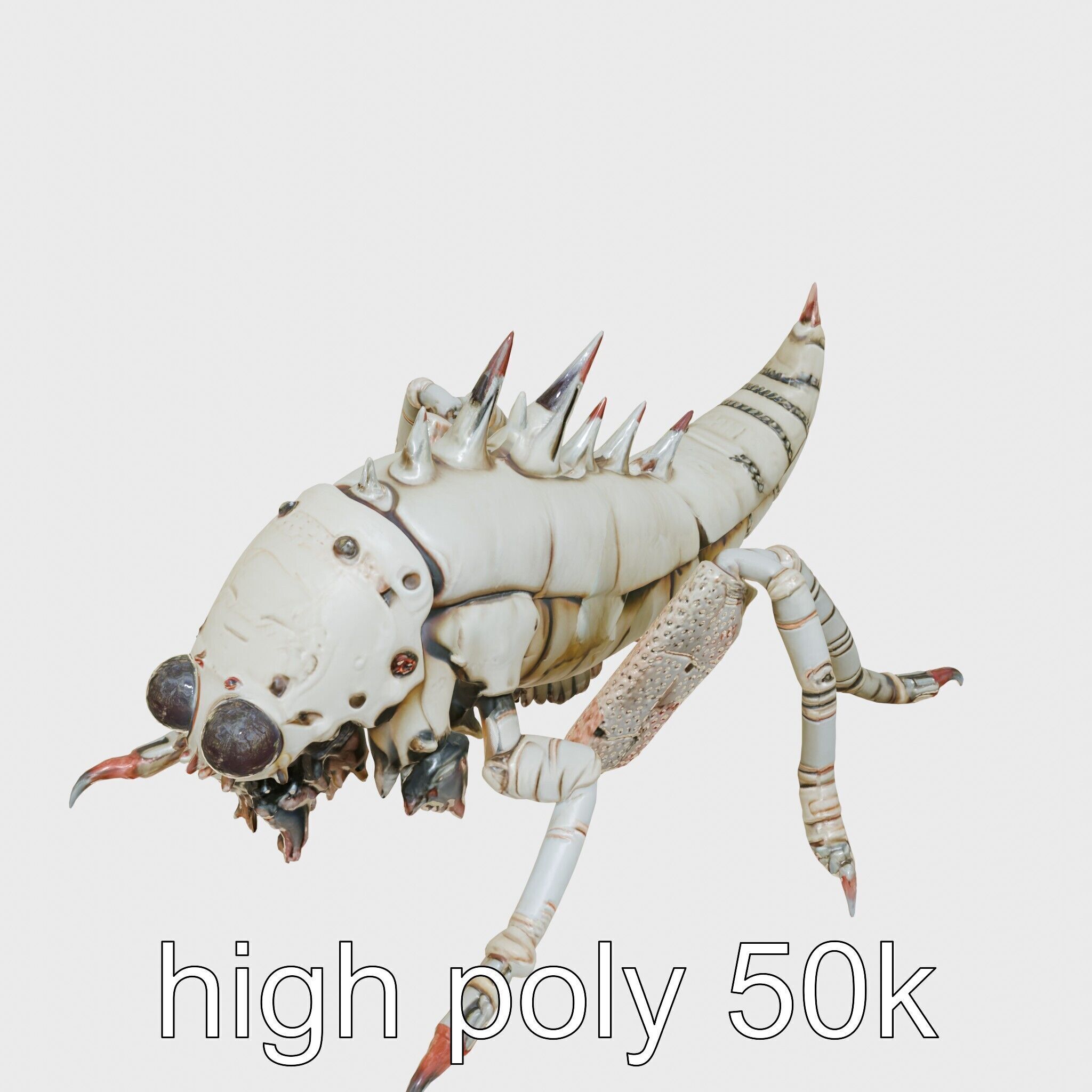 Metallic Insectoid Monster with Spiked Armor Low-poly 3D model_8