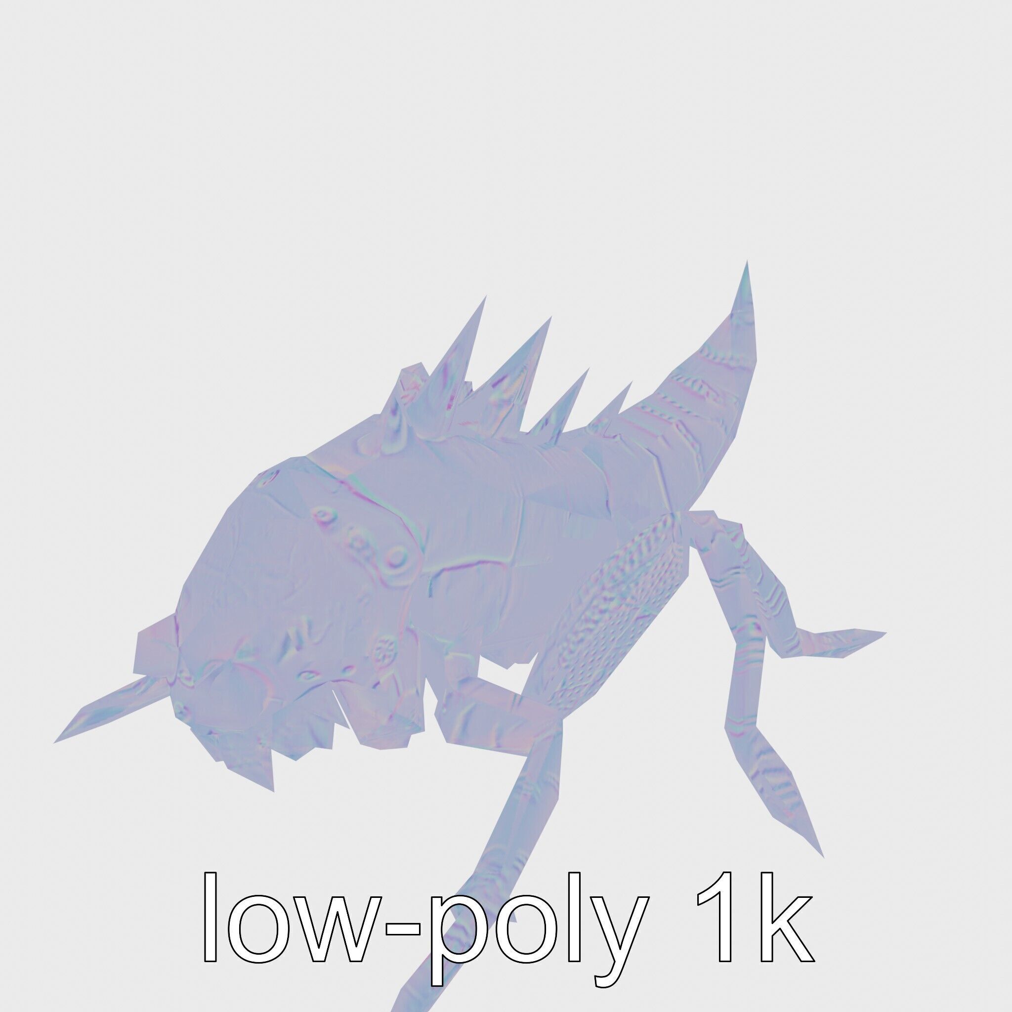 Metallic Insectoid Monster with Spiked Armor Low-poly 3D model_15