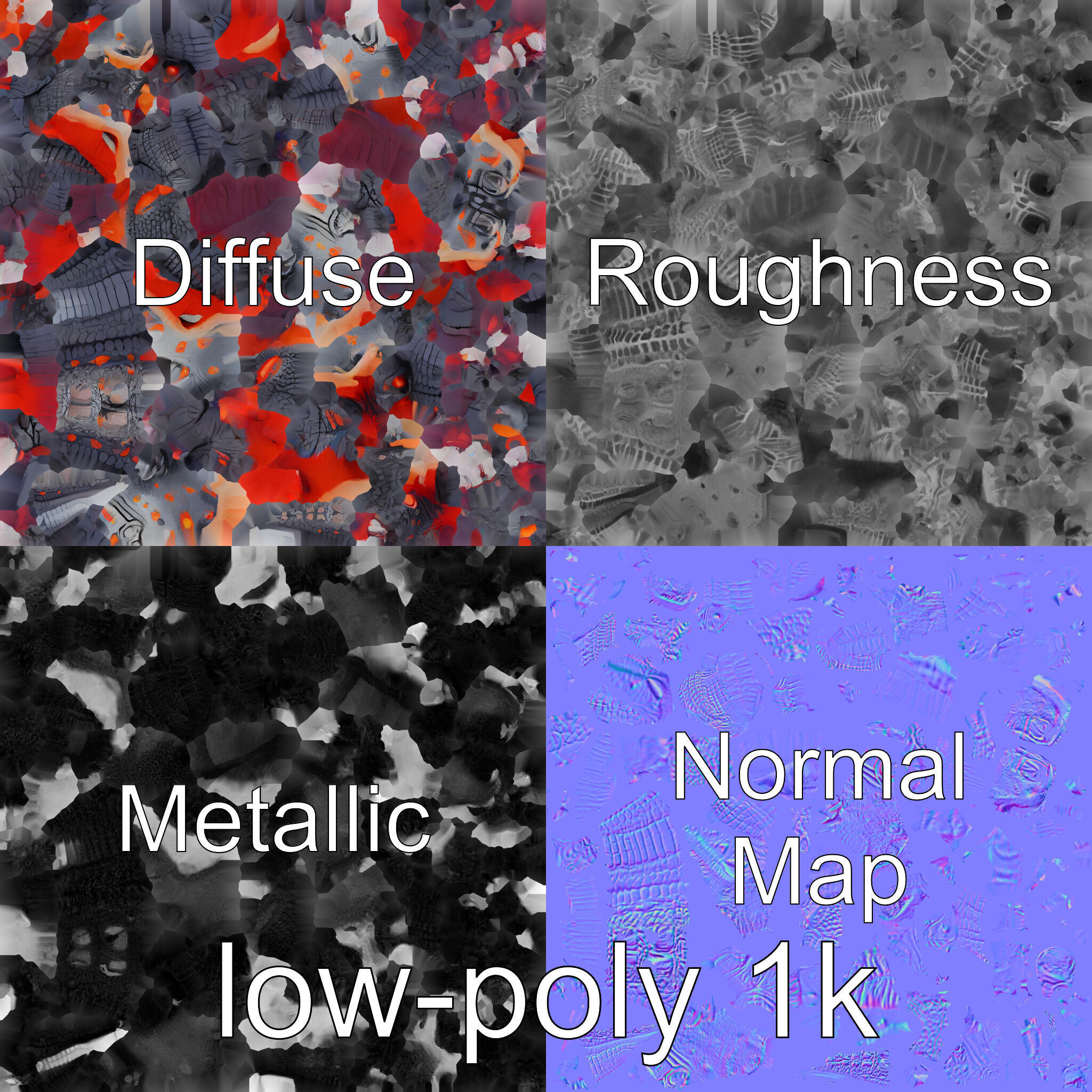 Lava Monster Crawling Creature with Glowing Shell Low-poly 3D model_12