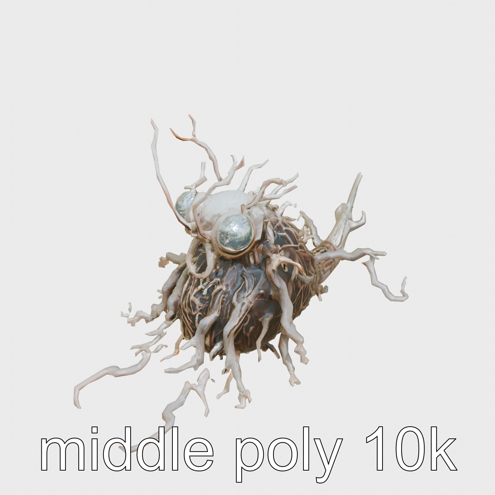 Root-Entanglement Creature with Insectoid Eyes Low-poly 3D model_11