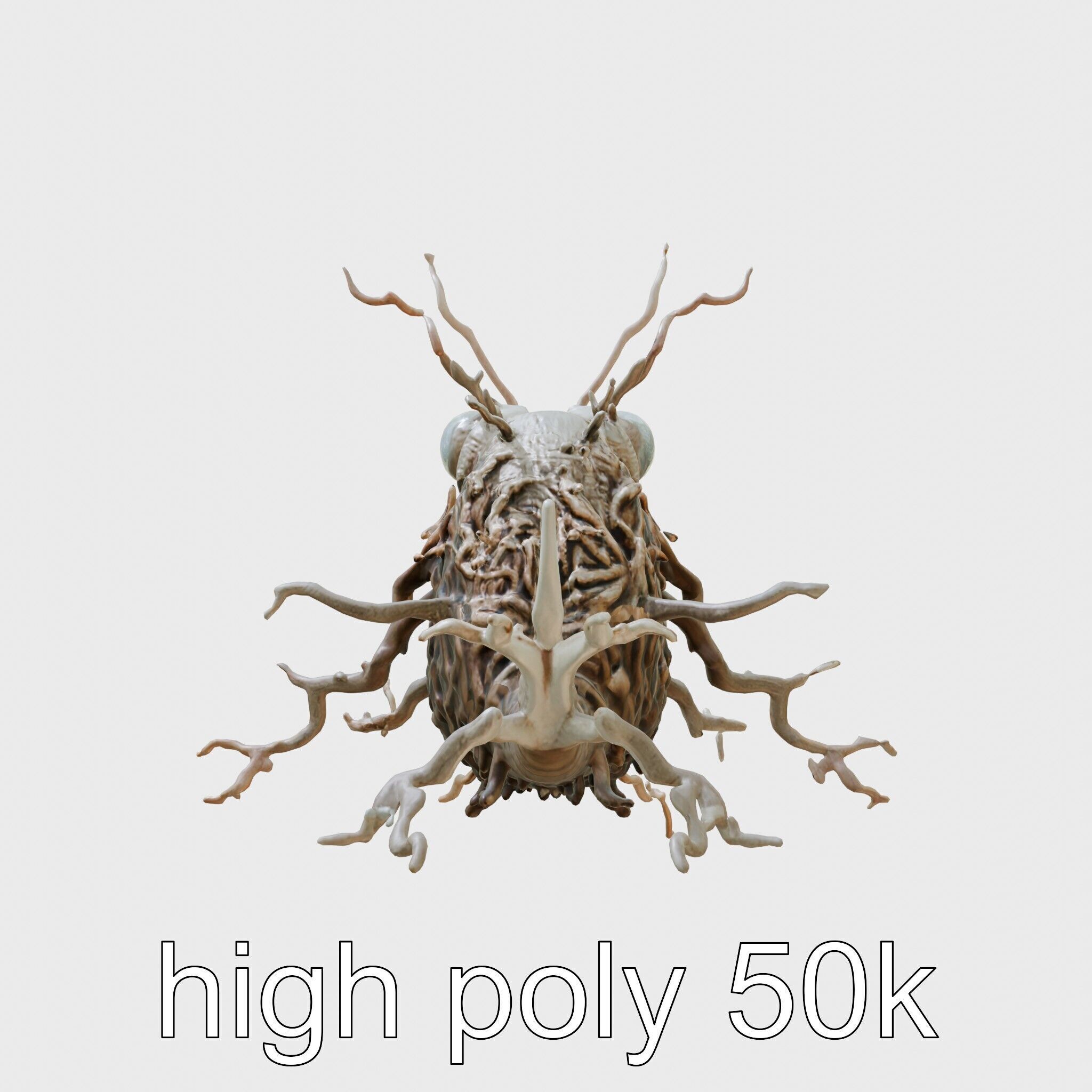 Root-Entanglement Creature with Insectoid Eyes Low-poly 3D model_4