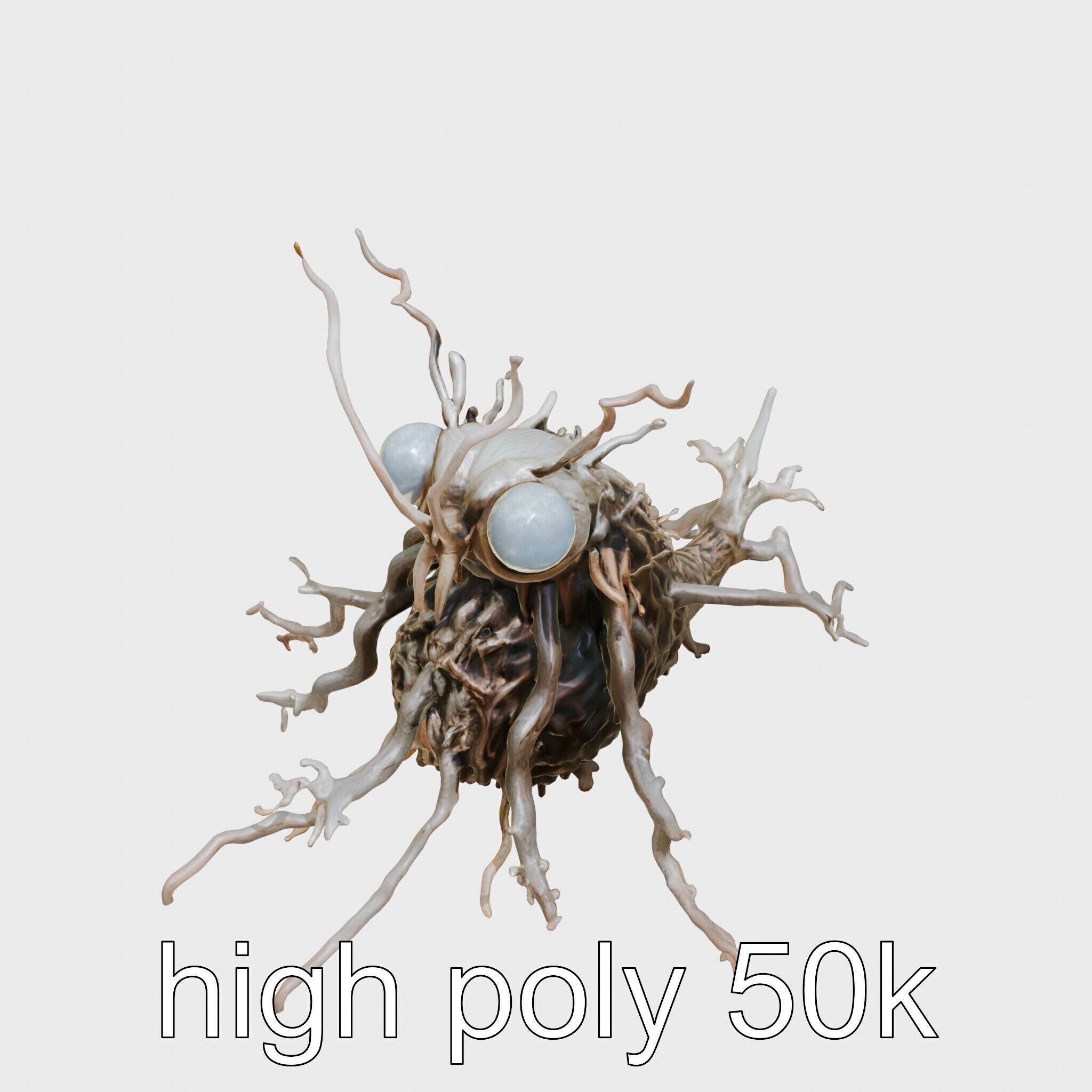 Root-Entanglement Creature with Insectoid Eyes Low-poly 3D model_10