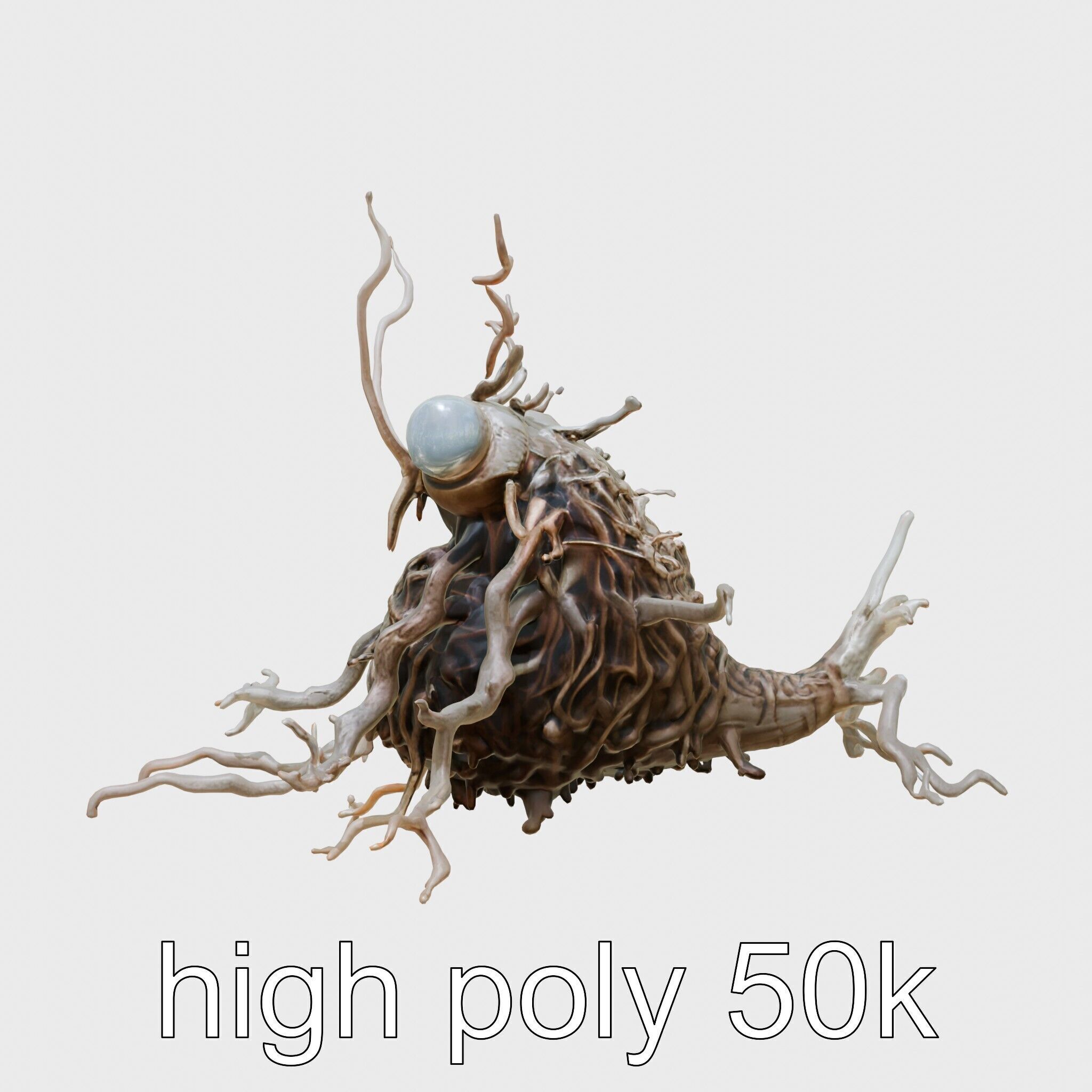 Root-Entanglement Creature with Insectoid Eyes Low-poly 3D model_30