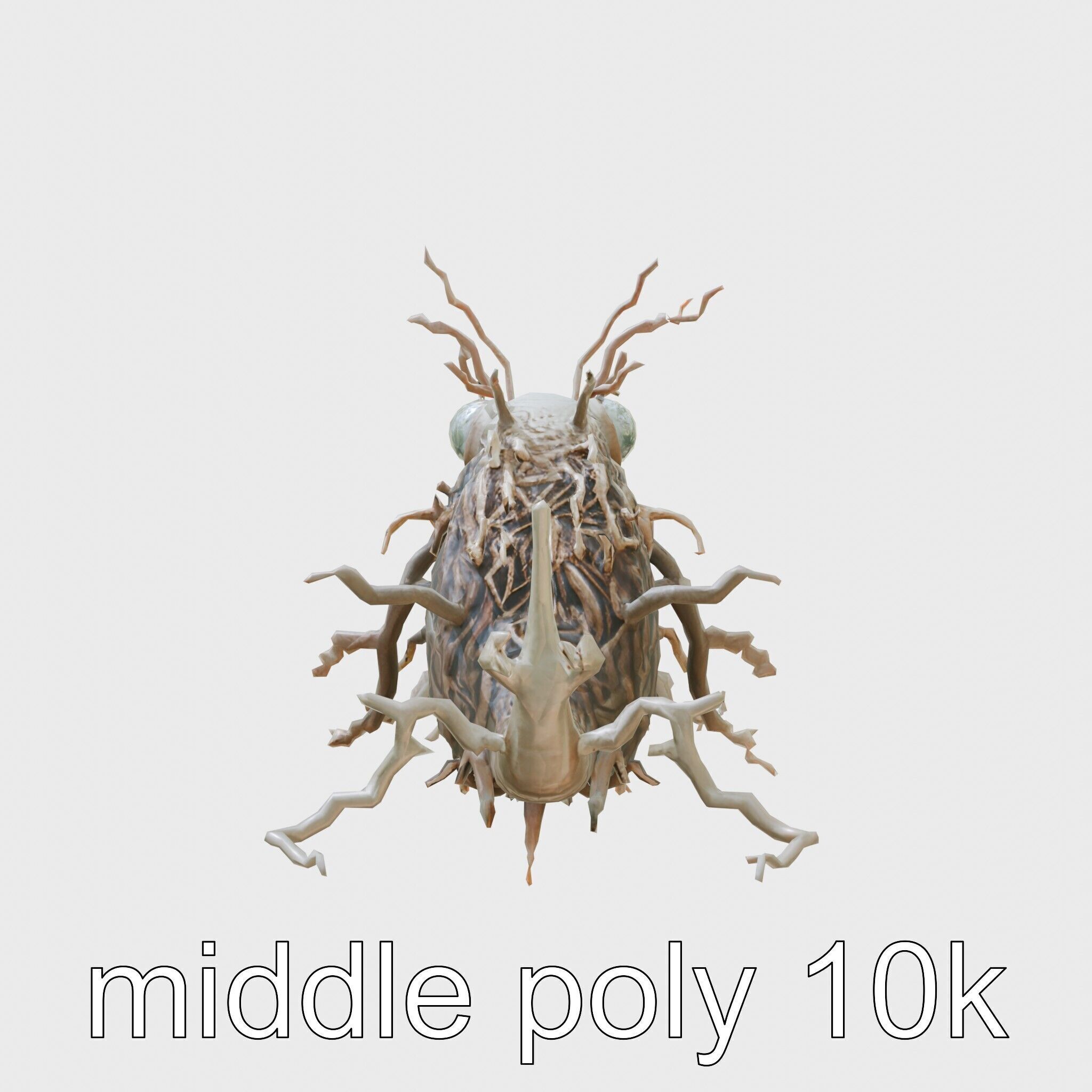 Root-Entanglement Creature with Insectoid Eyes Low-poly 3D model_5