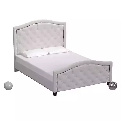 Beige Grand-Scale Camelback Tufted Upholstered Bed