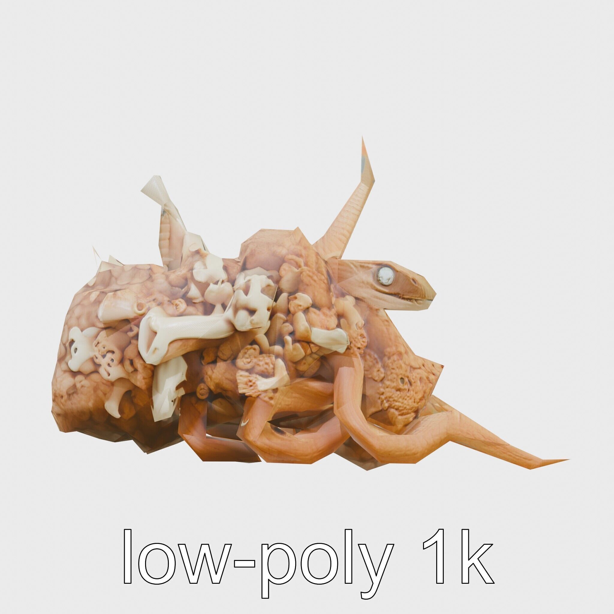 Amorphous Creature with Floating Bones and Serpent Heads Low-poly 3D model_15