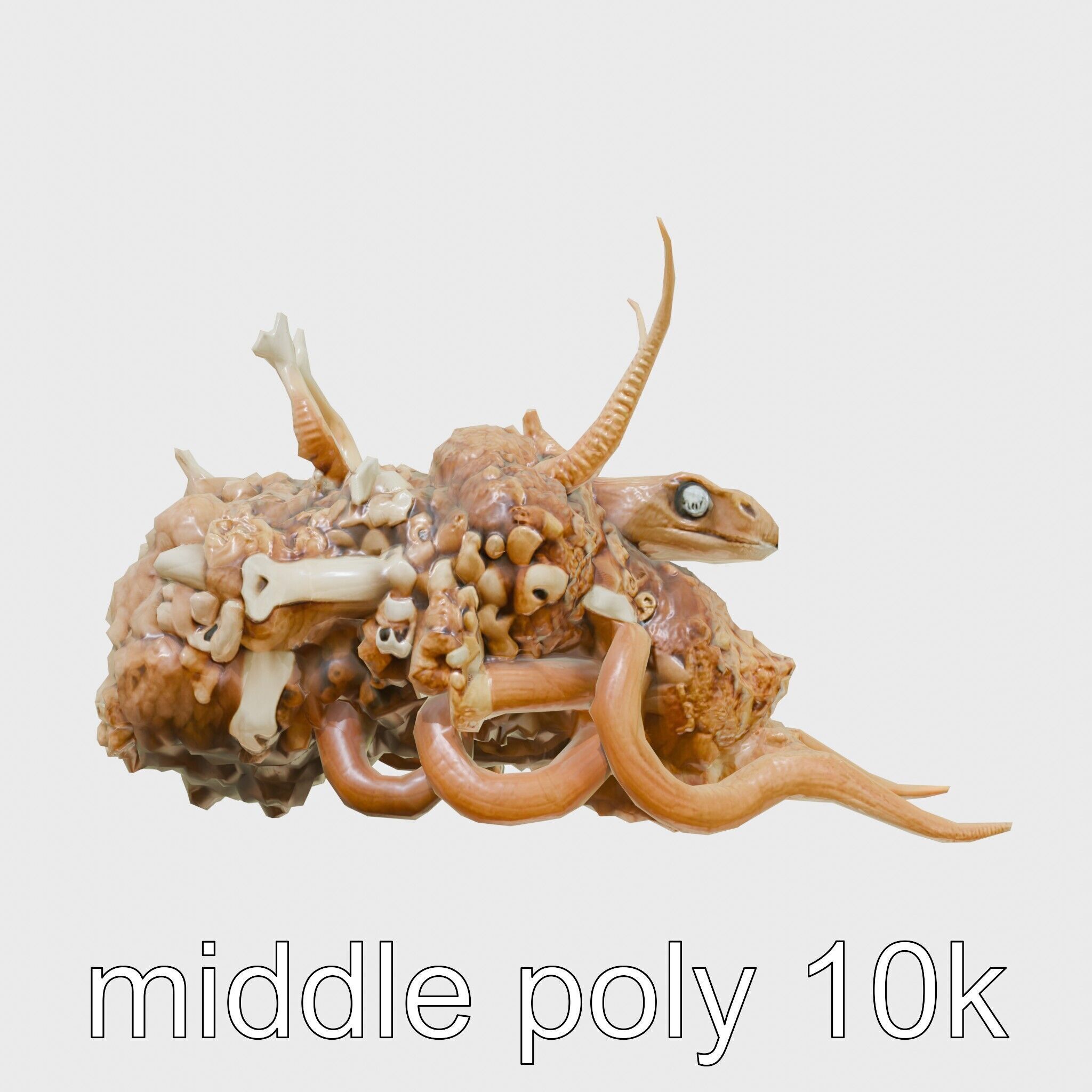 Amorphous Creature with Floating Bones and Serpent Heads Low-poly 3D model_23