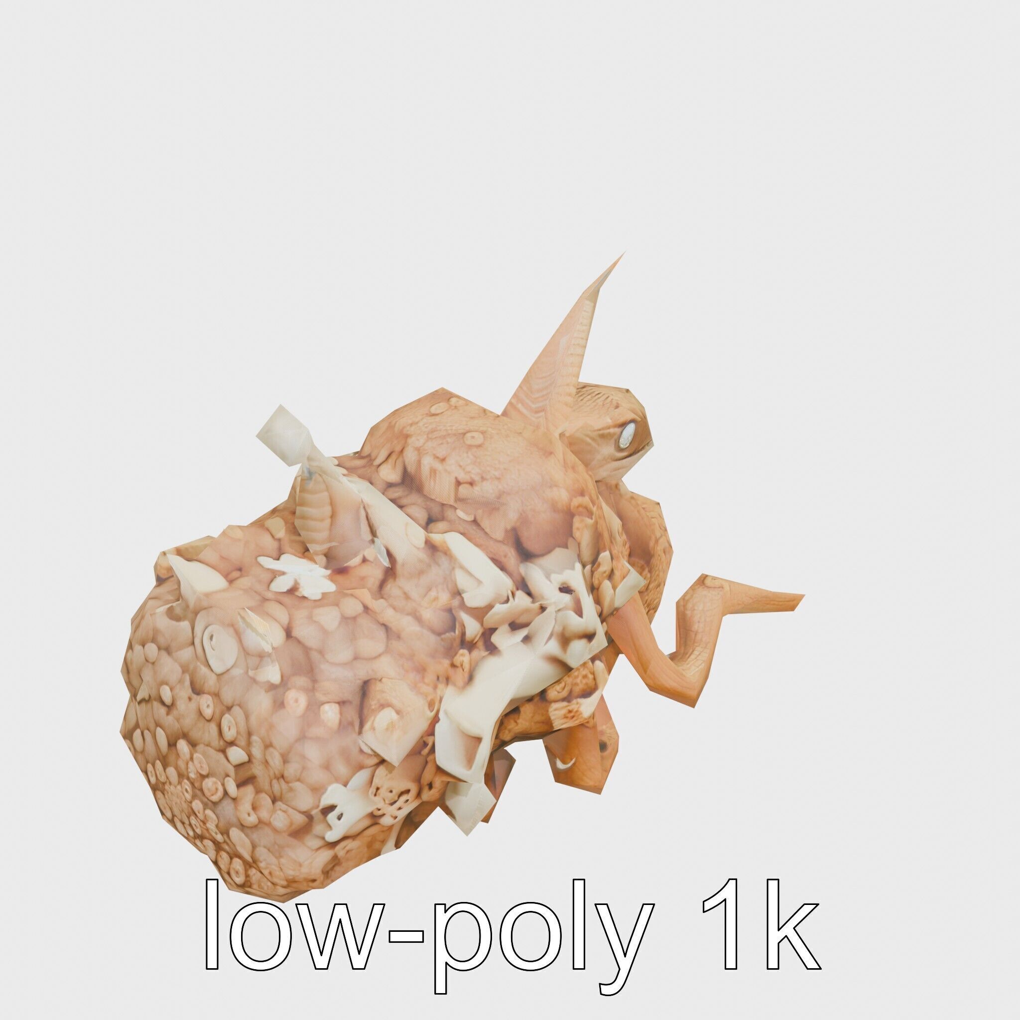 Amorphous Creature with Floating Bones and Serpent Heads Low-poly 3D model_10