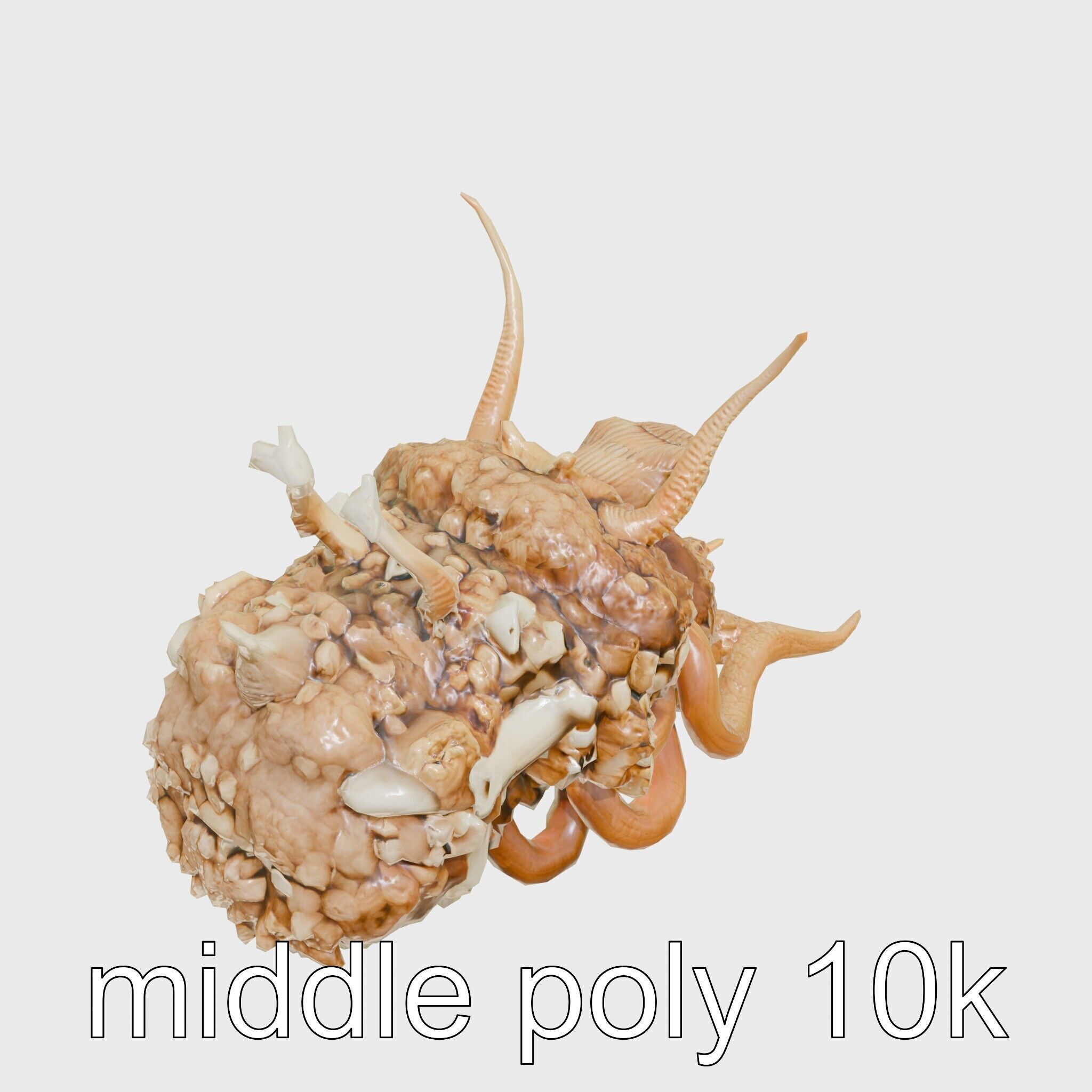 Amorphous Creature with Floating Bones and Serpent Heads Low-poly 3D model_9