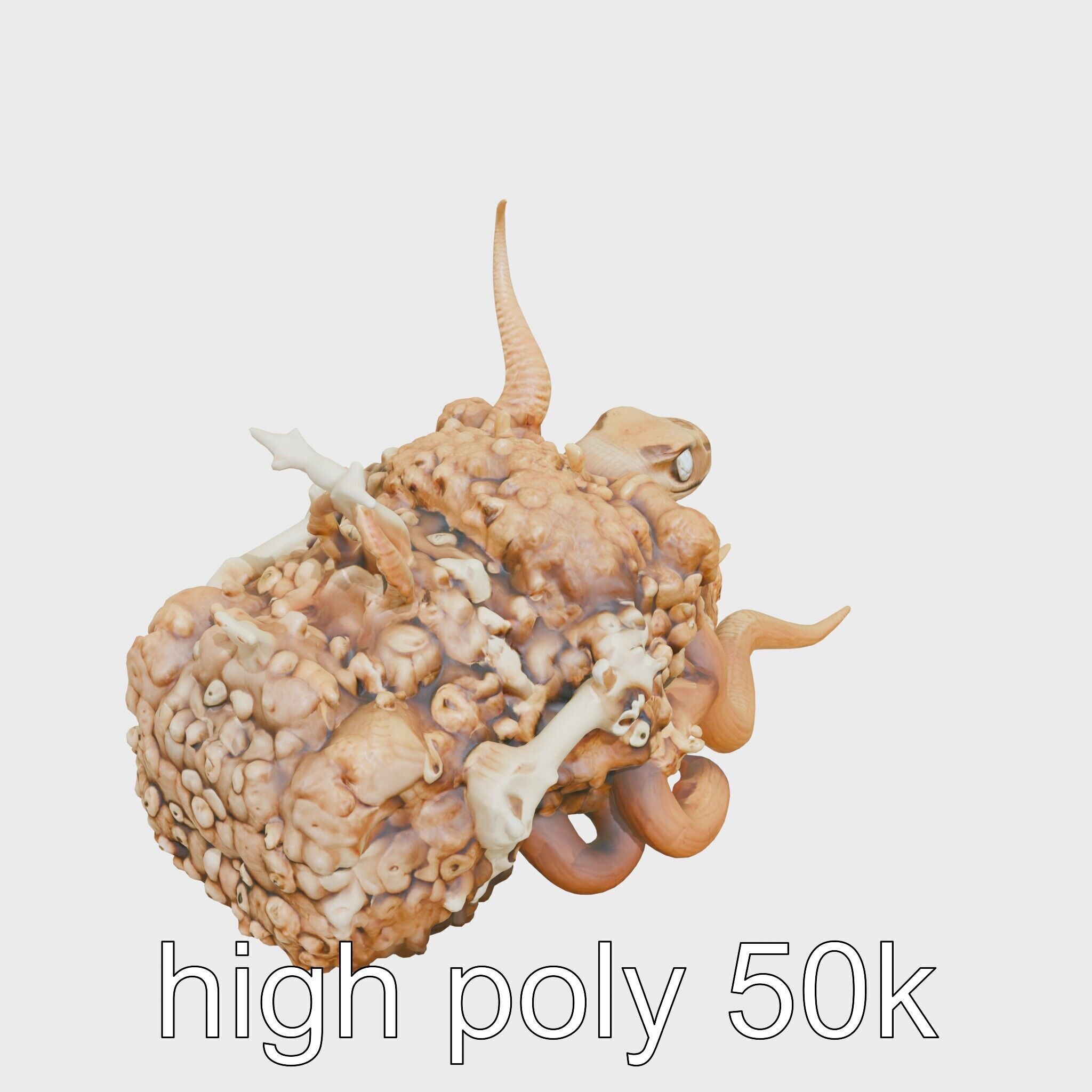 Amorphous Creature with Floating Bones and Serpent Heads Low-poly 3D model_21