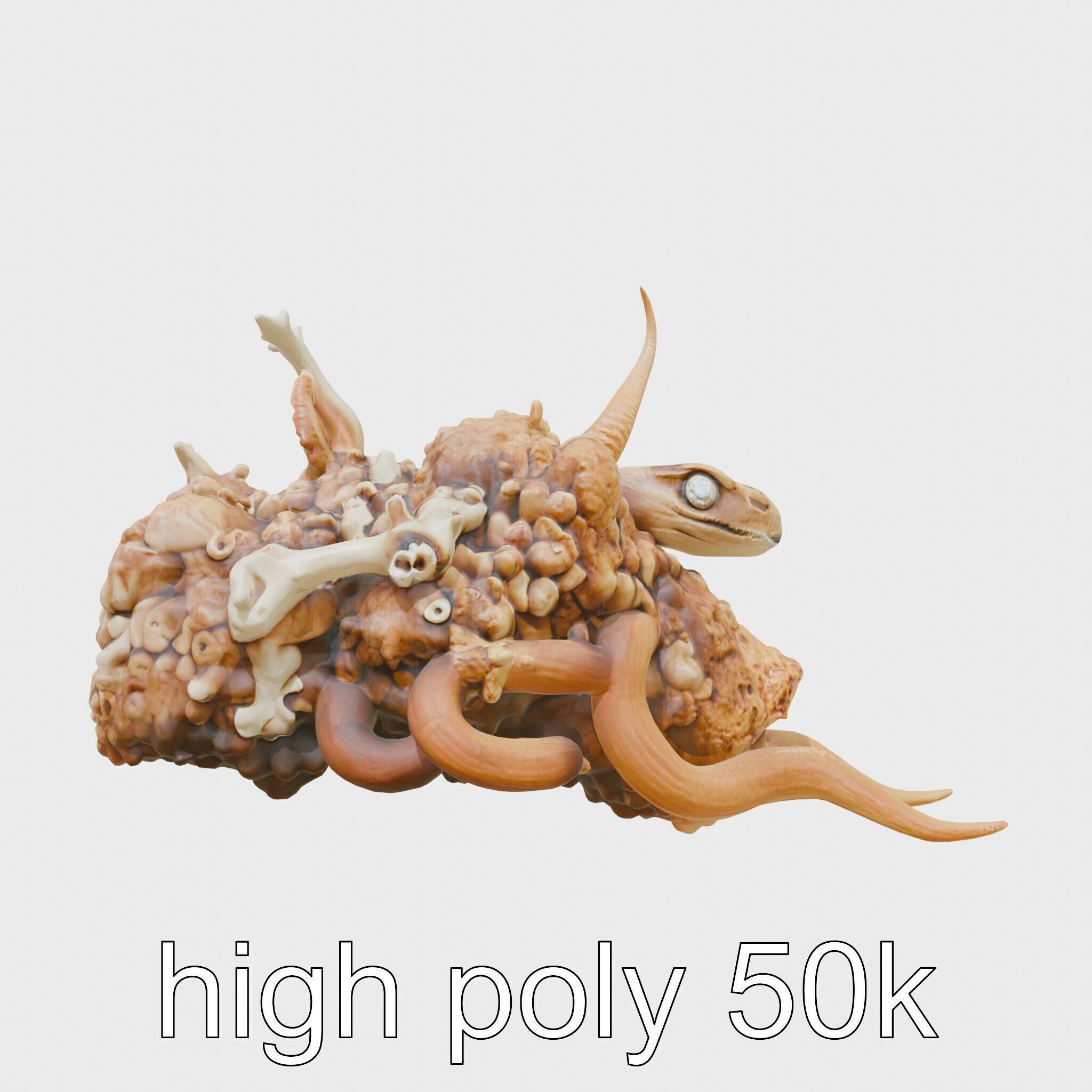 Amorphous Creature with Floating Bones and Serpent Heads Low-poly 3D model_2