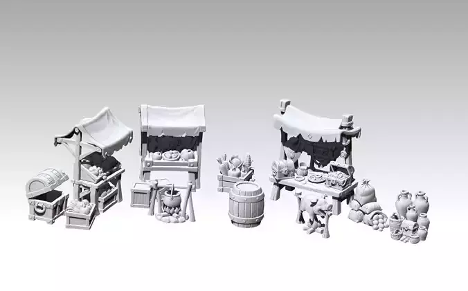 Printable Fantasy Medieval Market 3D print model