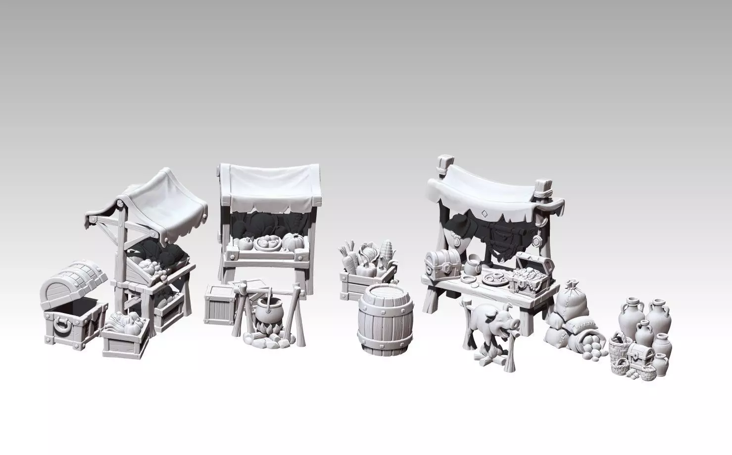 Printable Fantasy Medieval Market 3D print model_0