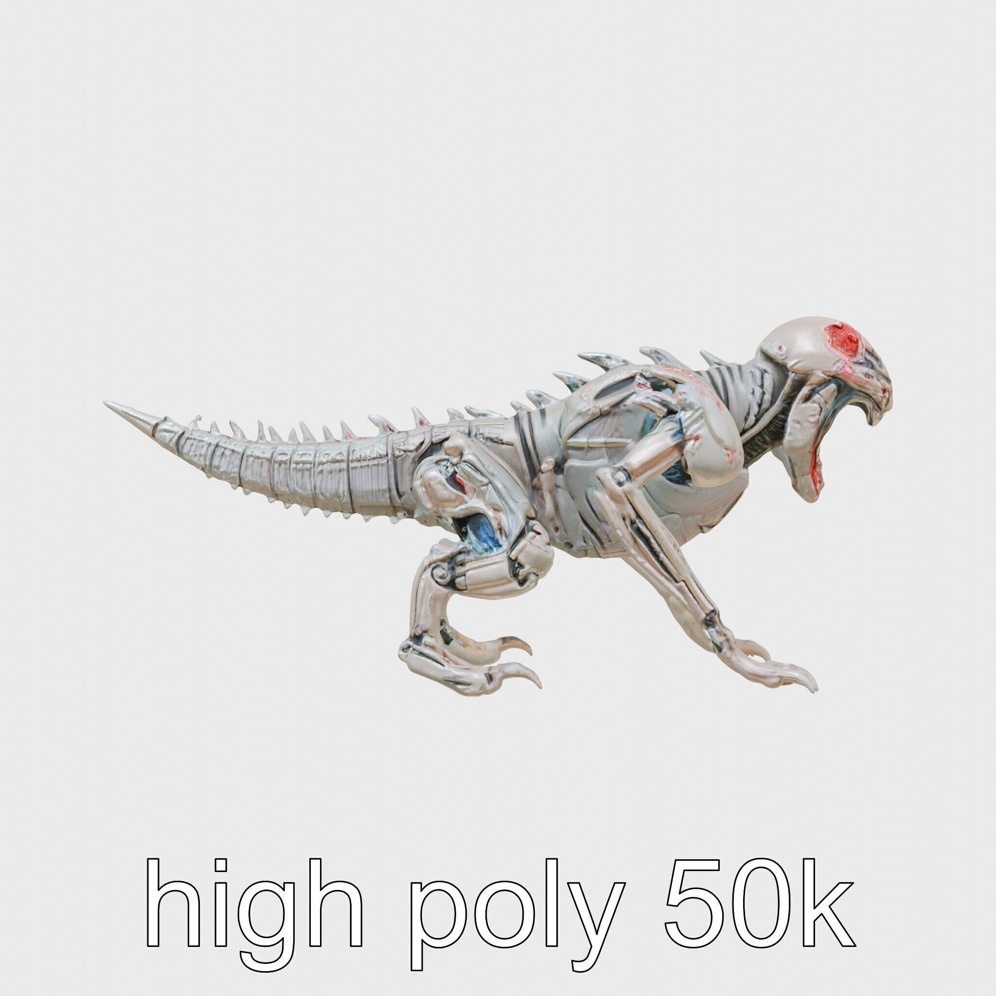 Mechanical Dinosaur Beast with Bleeding Wounds Low-poly 3D model_2