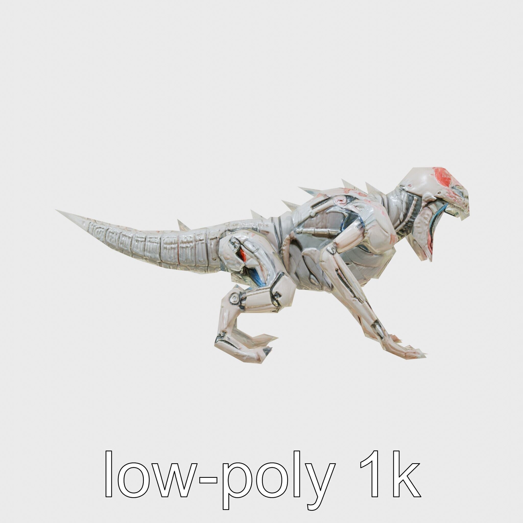 Mechanical Dinosaur Beast with Bleeding Wounds Low-poly 3D model_4
