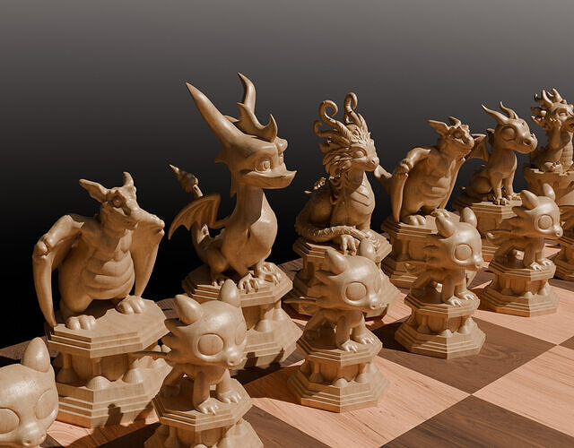 Dragon Chess Set - Full Unique Chess Set - Cute Dragon Chess Set 3D print model