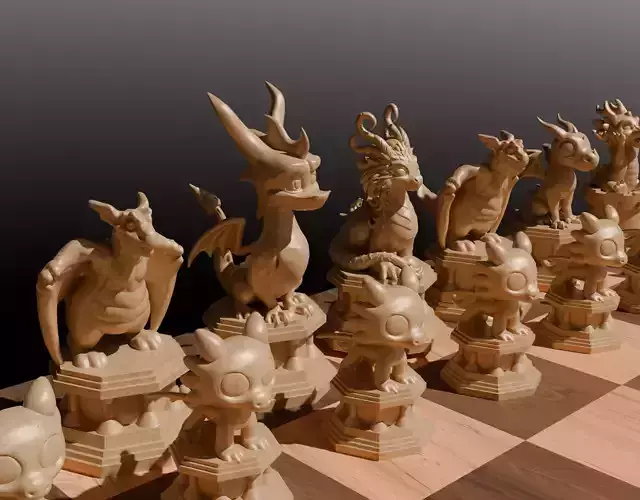 Dragon Chess Set - Full Unique Chess Set - Cute Dragon Chess Set 3D print model