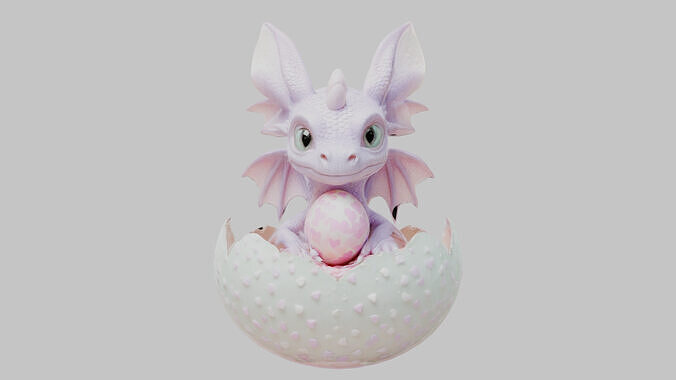 Cute Baby Dragon in Egg - 3D Model Low-poly 3D model