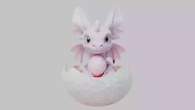 Cute Baby Dragon in Egg - 3D Model