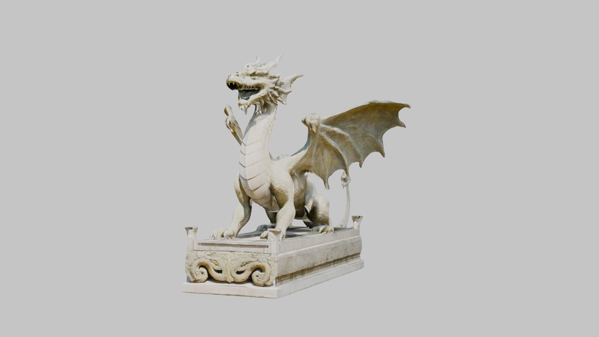 Stone Dragon Statue - Fantasy Garden Decor 3D Model Low-poly 3D model_7