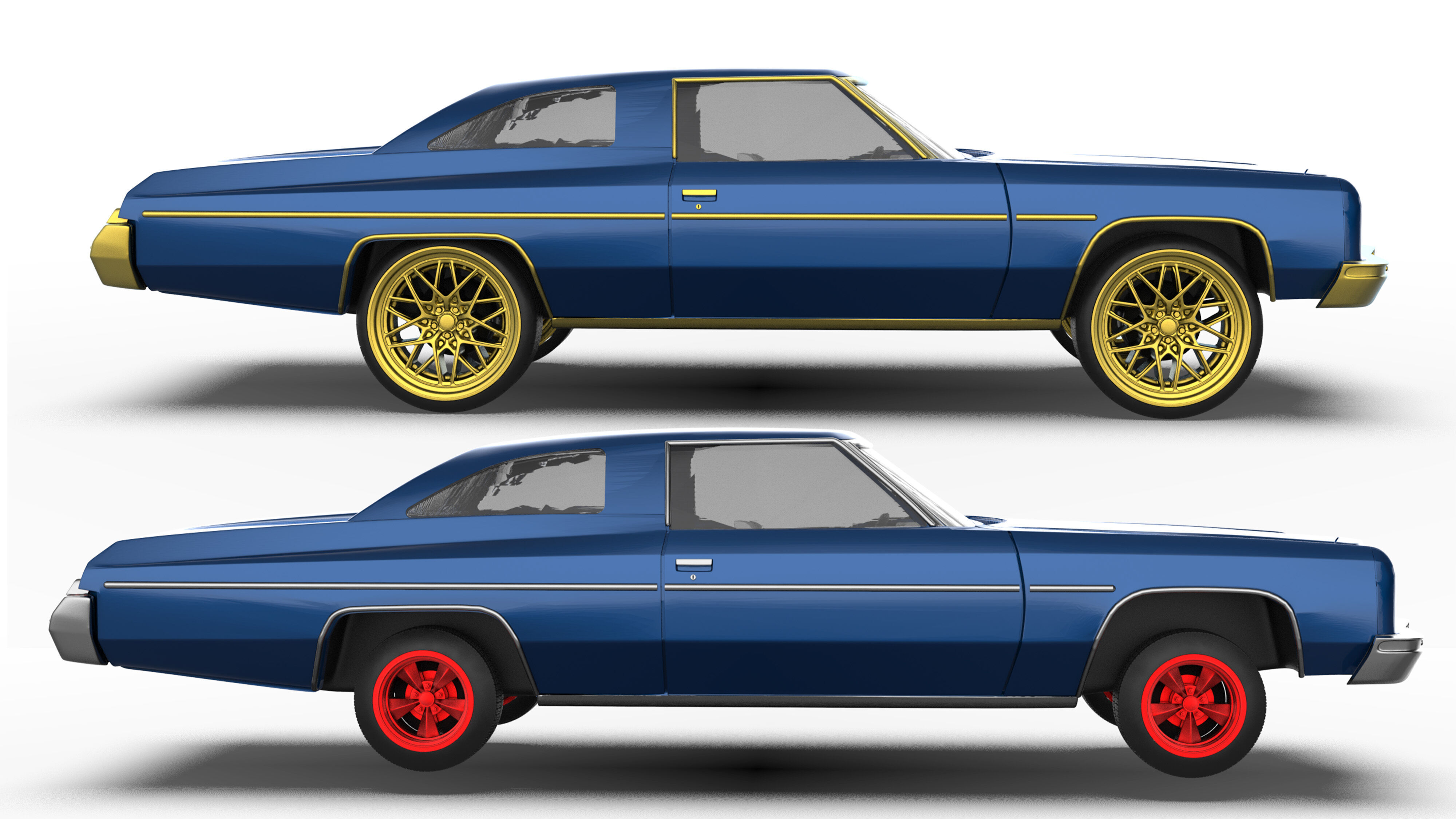 Chevy Impala 2 door two vers of Donk and Lowride wheels 3D print model_3