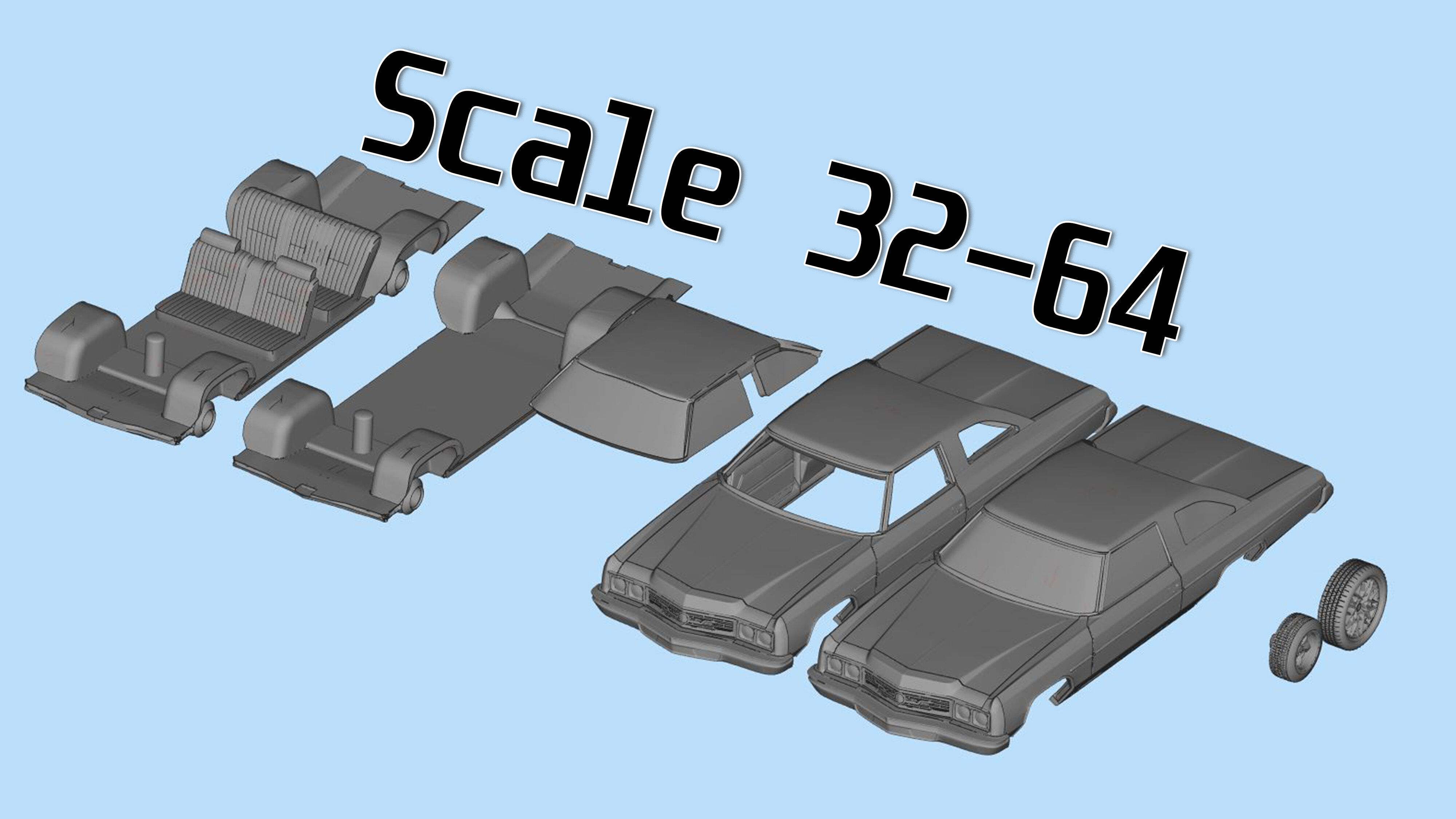 Chevy Impala 2 door two vers of Donk and Lowride wheels 3D print model_6