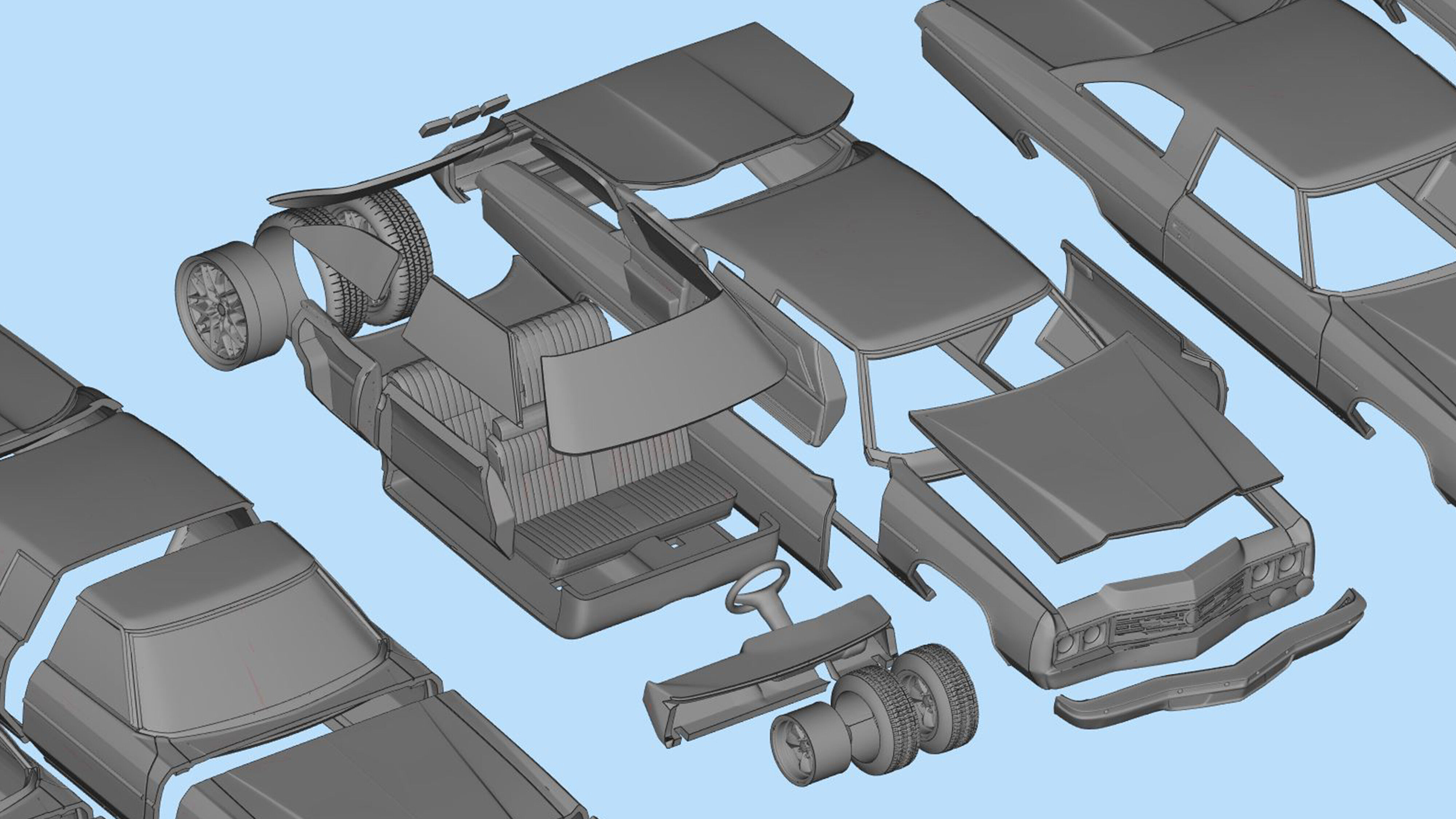 Chevy Impala 2 door two vers of Donk and Lowride wheels 3D print model_13