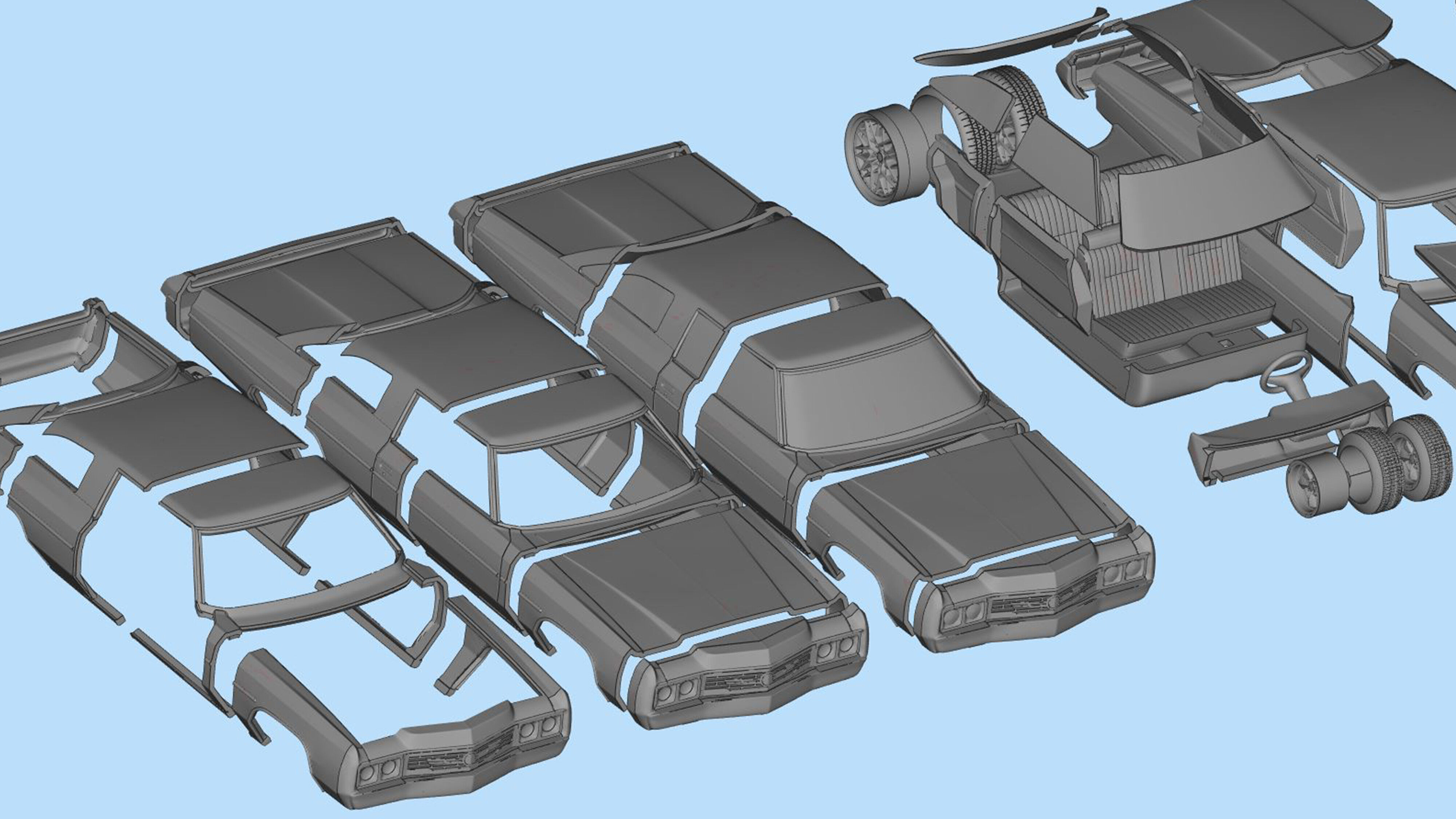 Chevy Impala 2 door two vers of Donk and Lowride wheels 3D print model_12