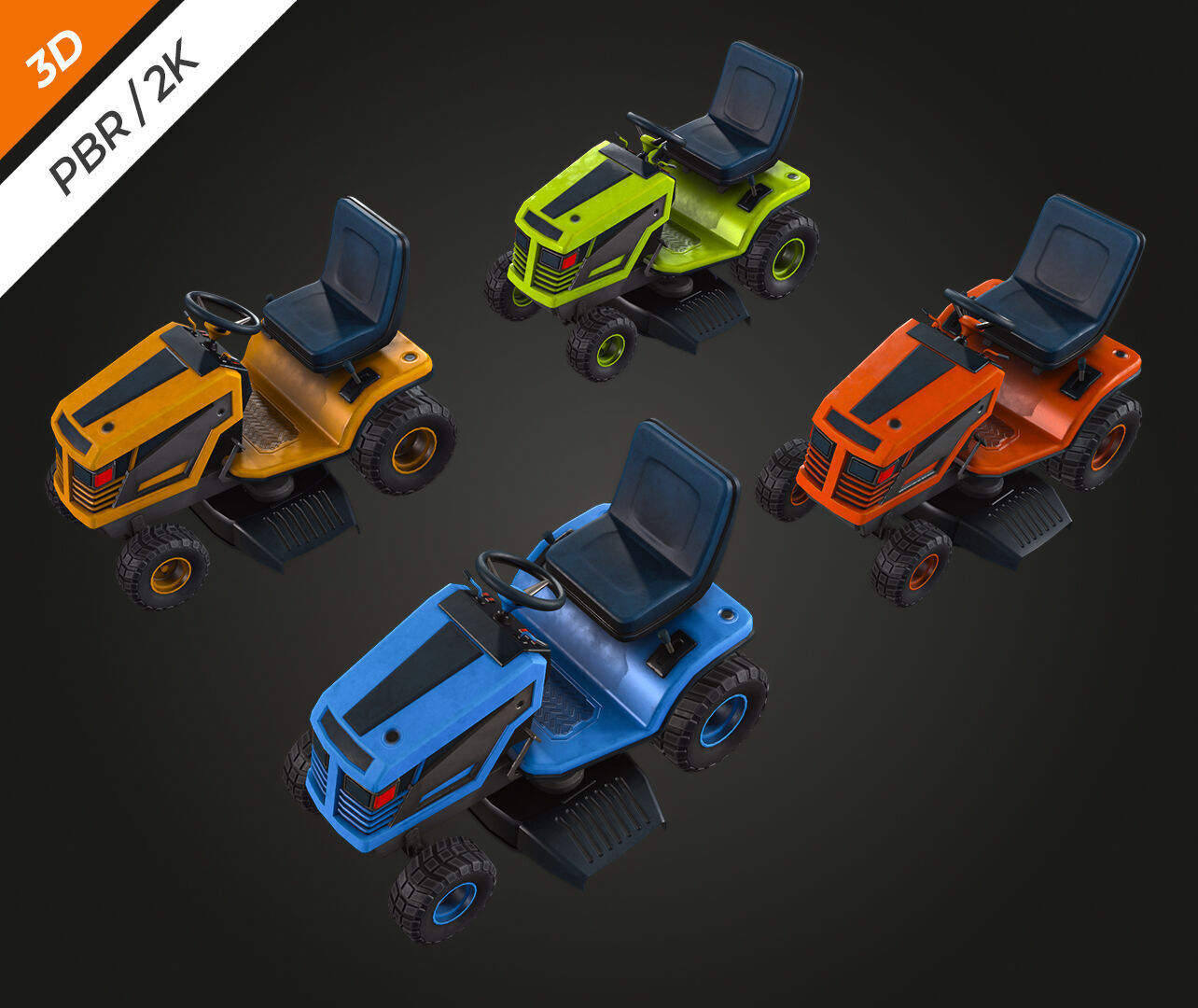 Ride on Mower Low-poly 3D model_12