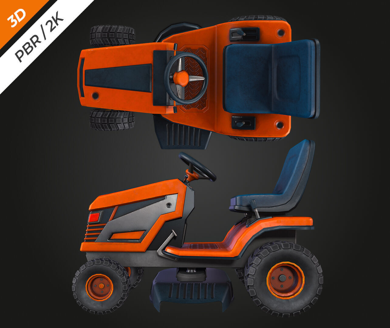 Ride on Mower Low-poly 3D model_8