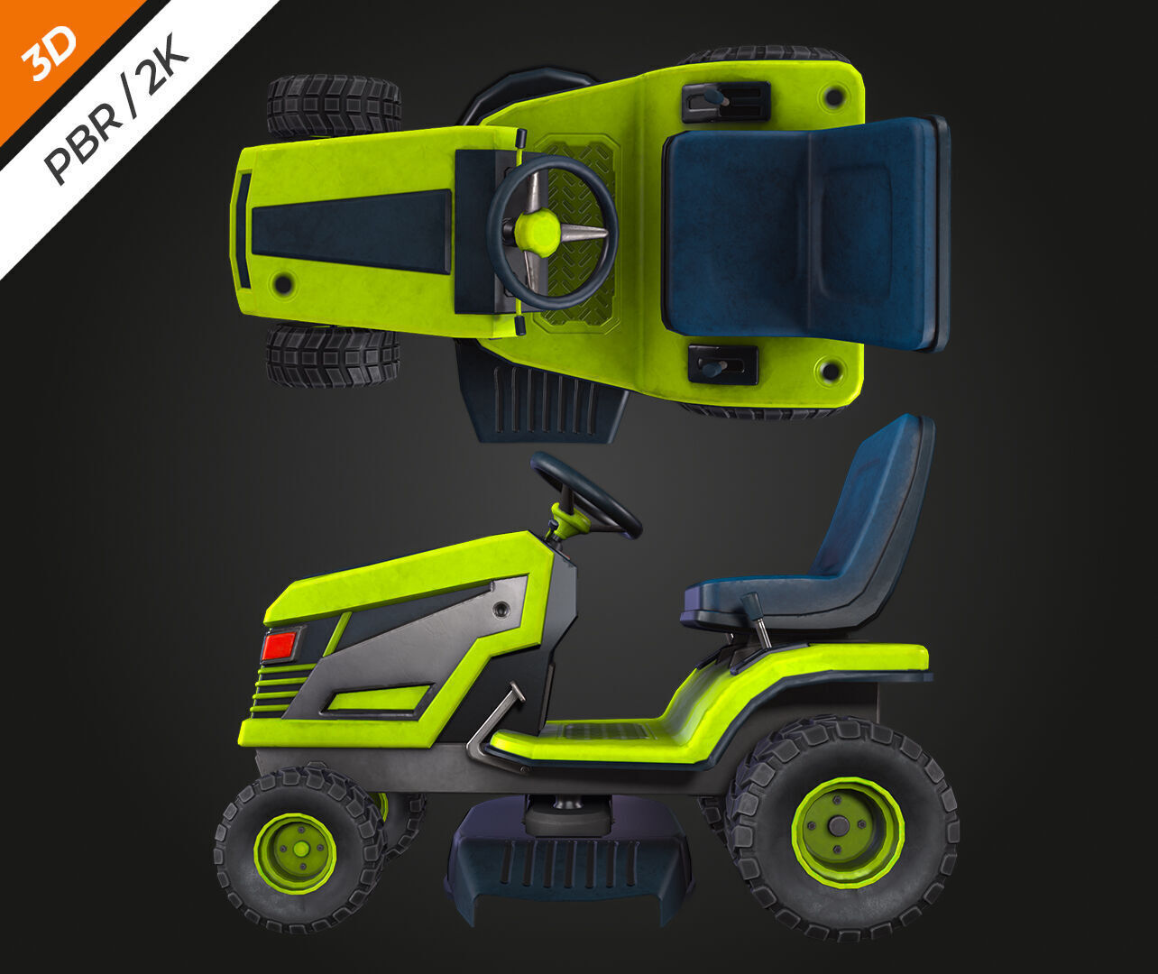 Ride on Mower Low-poly 3D model_9