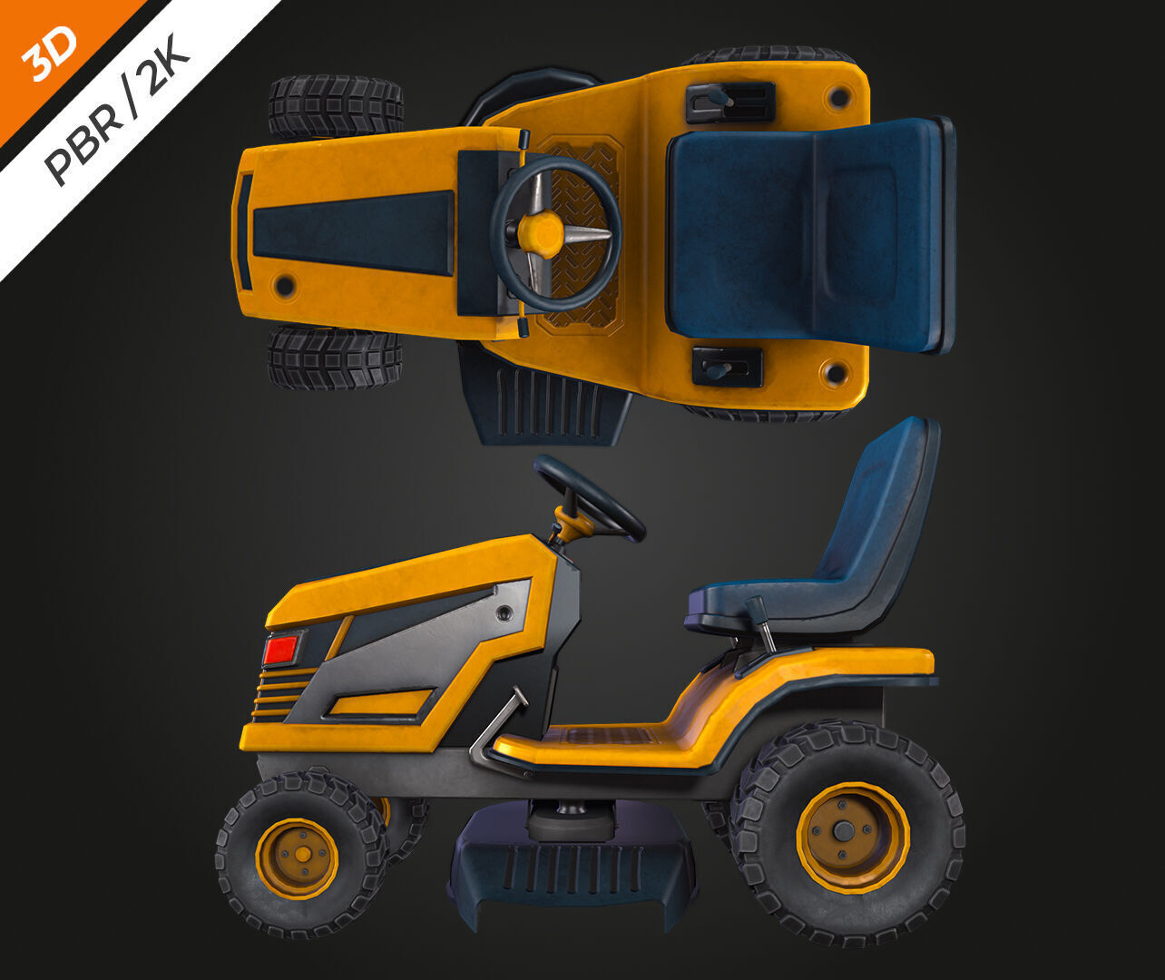 Ride on Mower Low-poly 3D model_6